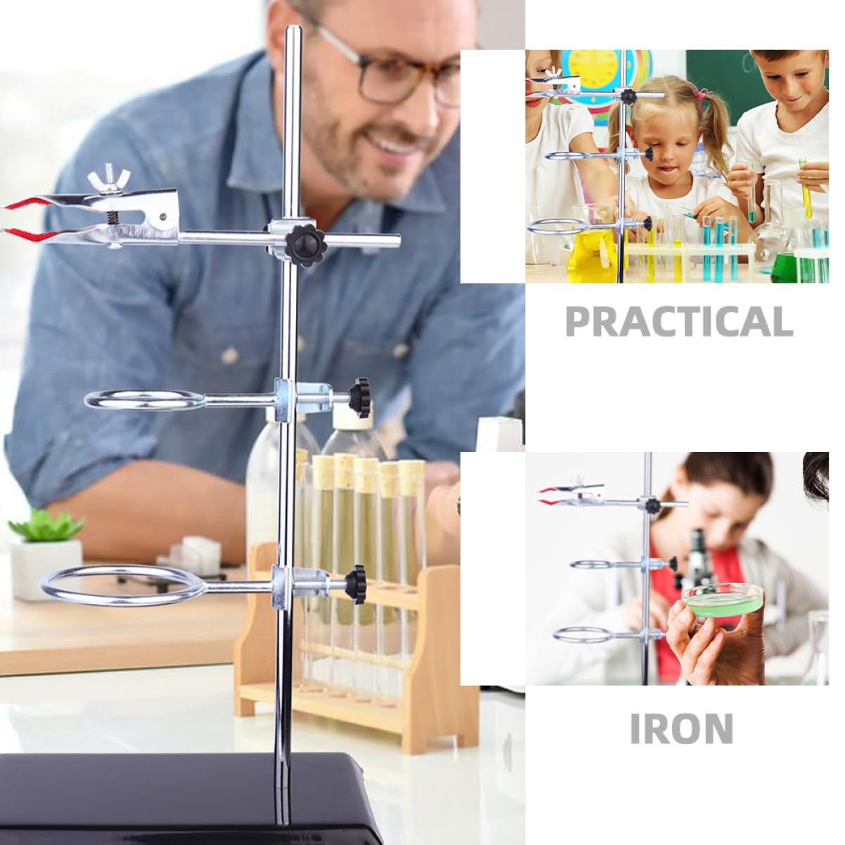 Abaodam Laborstativ aus Metall mit Ringklemme Tischstativ für Chemielabor Trichterhalter und Reagenzglas-klemmenständer Laborstützringe und Klemmenset für Experimente