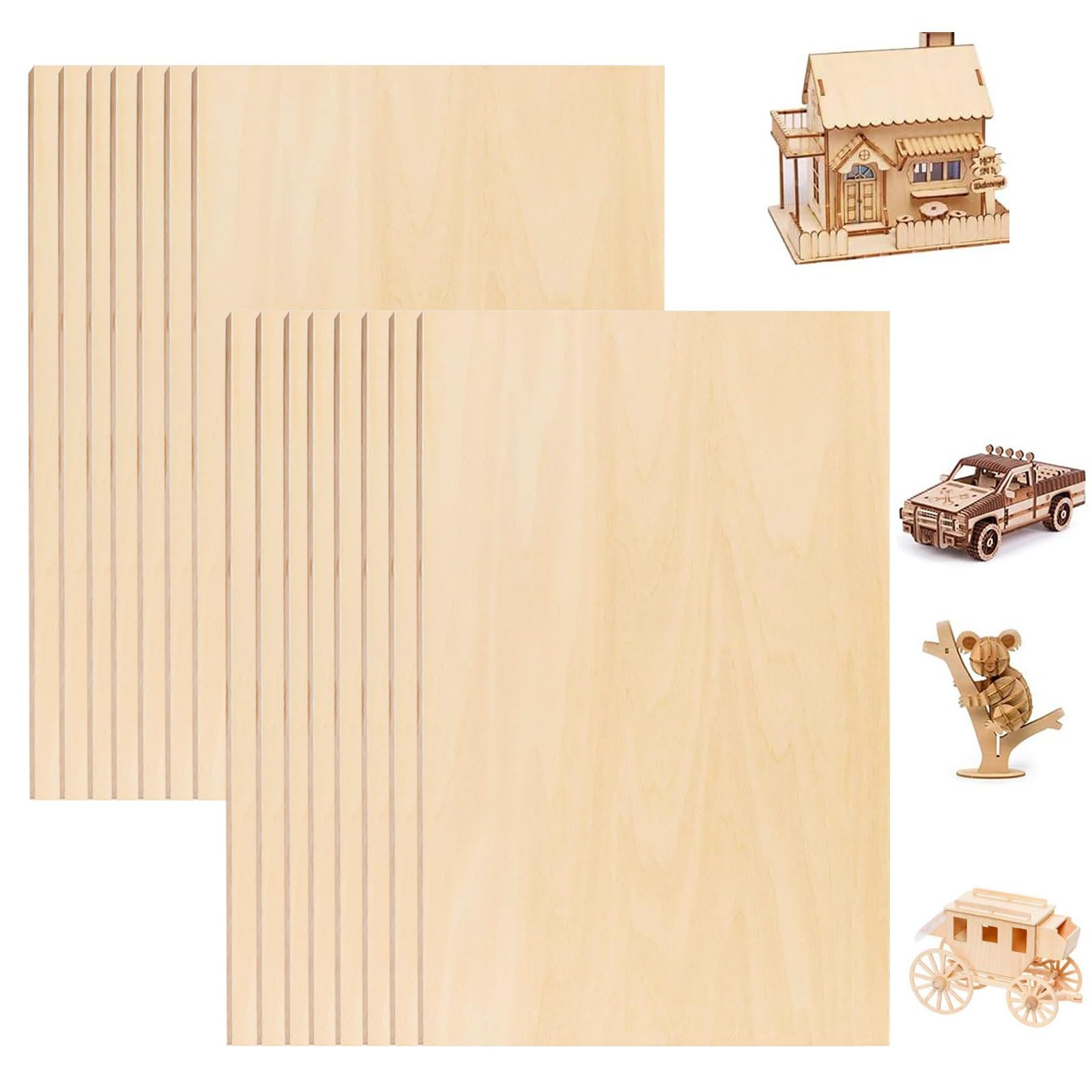 RUNYU 12 Pezzi Pannelli in Legno Compensato 300 x 200 x 2mm Fogli di Legno di Balsa Sottili Pannello Legno Decorativo per Artigianato Fai Da Te, Pittura, Pirografia, Traforo, Laser