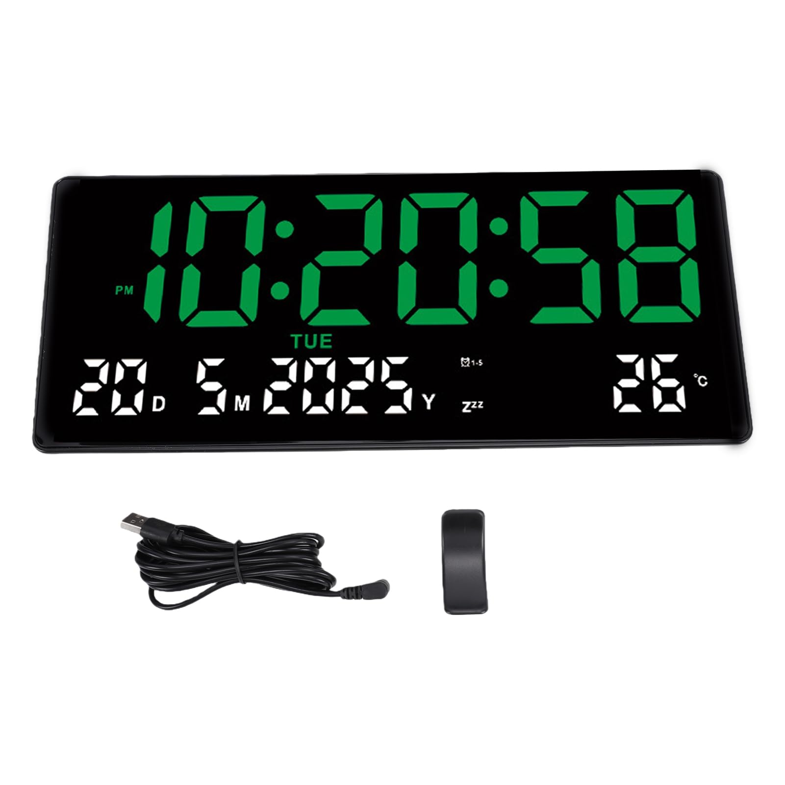 Reloj Despertador LCD Digital Pantalla de Calendario de Temperatura Moderna Brillo Adaptable para Escritorio de Estudio 36,2x15,8 Cm
