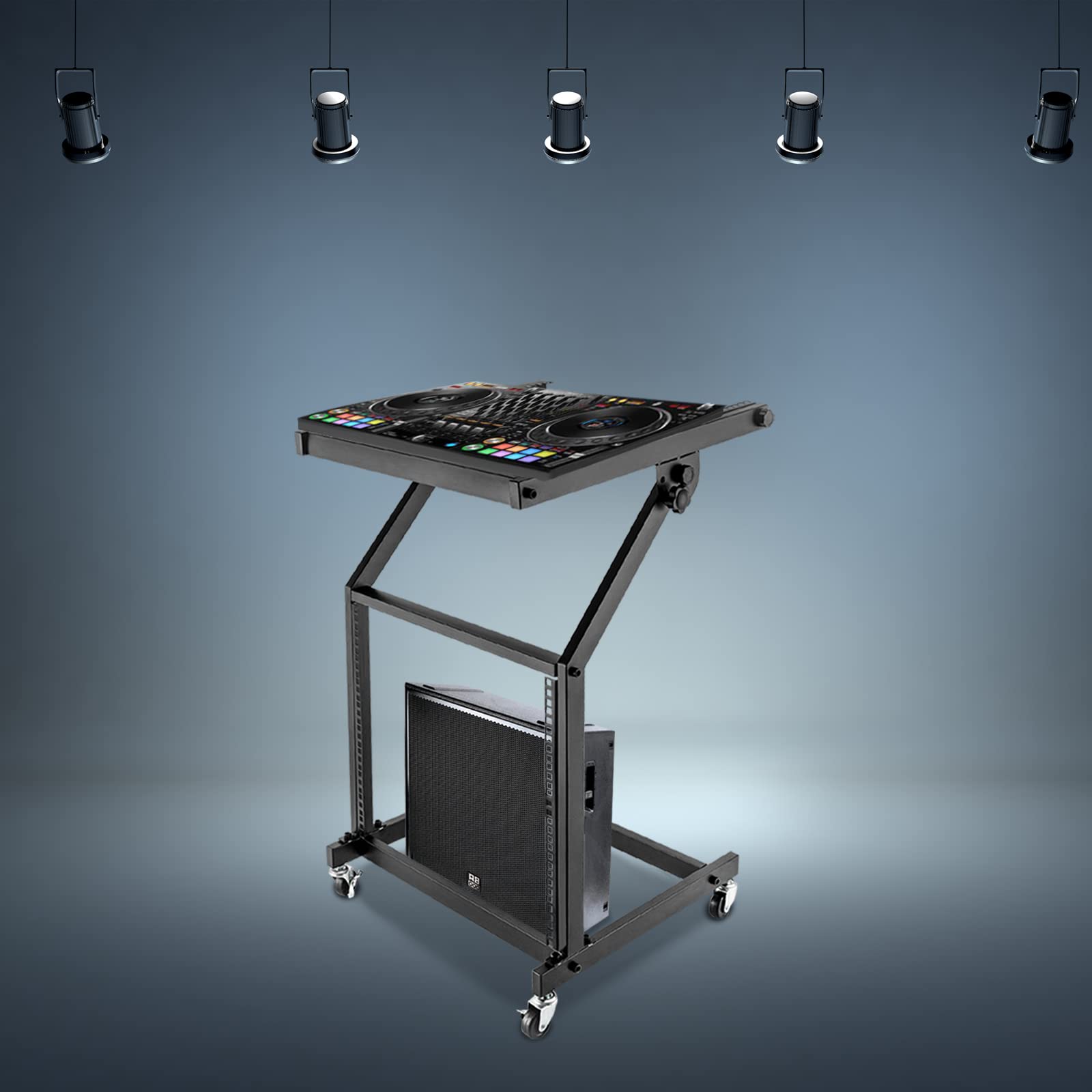 9U Professional DJ Audio Mixer Stand Rack, Audio Rack with Four Wheels, Audio Equipment Rack for Homes, Offices, Music Studios, Performance Stages