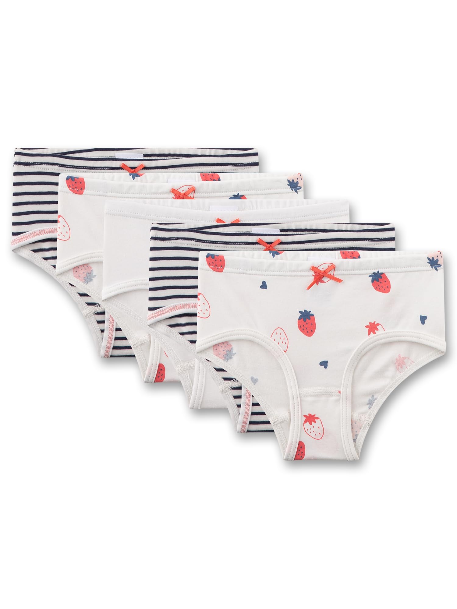 Sanetta Mädchen-Hüftslip (5er-Pack) Off-White Erdbeer & Ringel | Hochwertige und nachhaltige Unterhose für Mädchen aus Baumwolle.