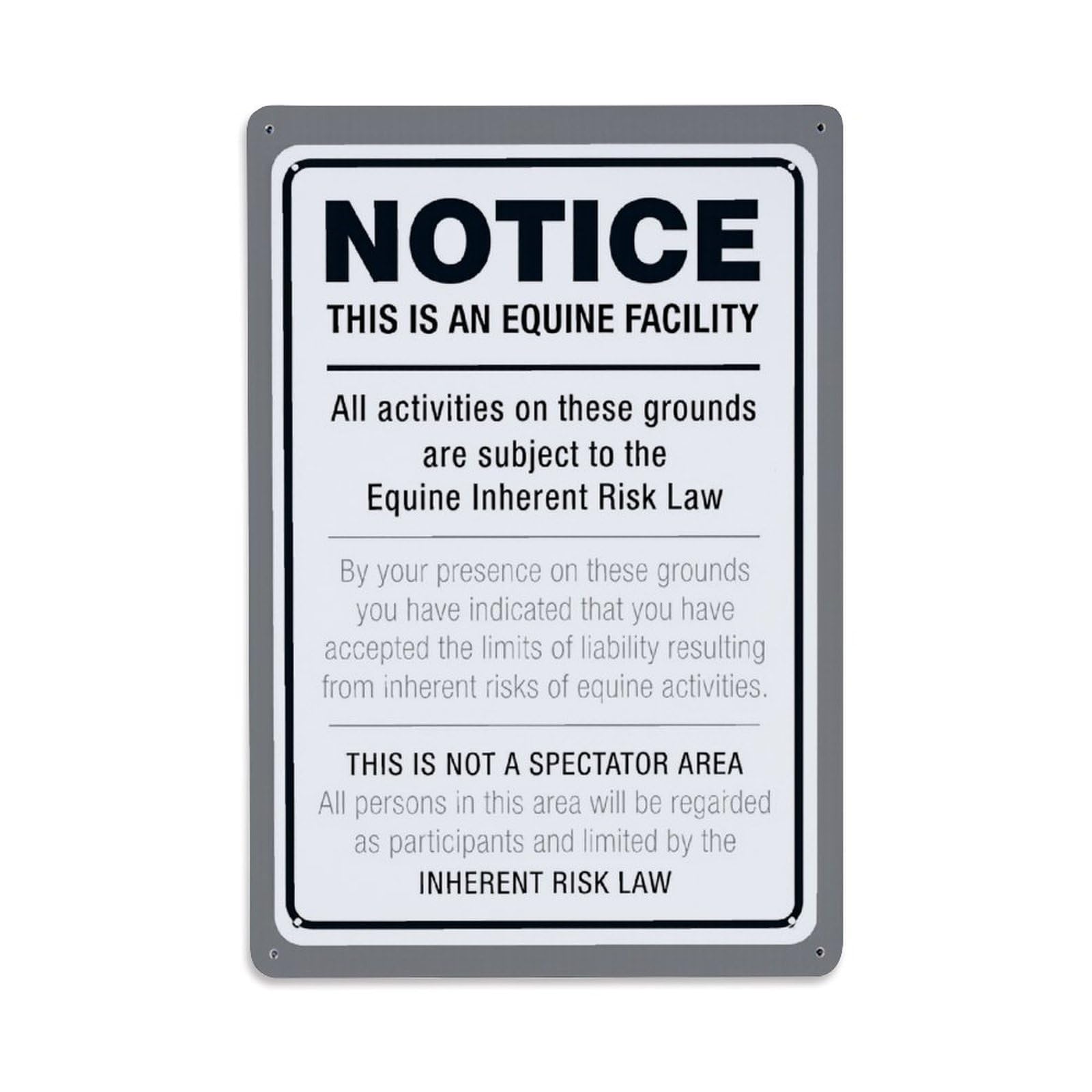 Enderetf Vintage Notice Equine Facility Risk Warning Sign Tin Sign Metal Poster, Home Bar Garage Man Cave Cafe Indoor & Outdoor Wall Decoration 8X12inches