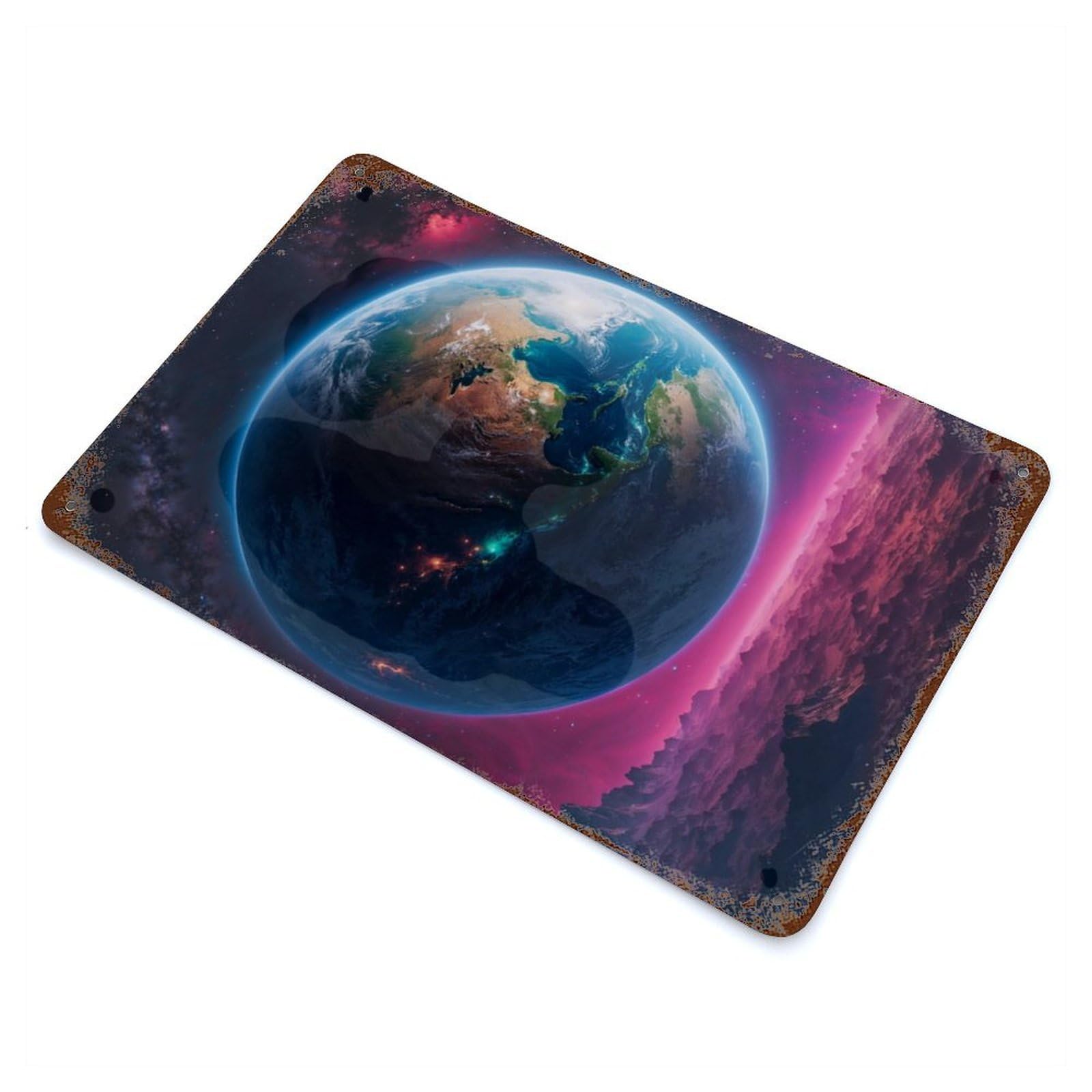 Vintage Rust Metal Sign Earth from Space 11.8"x7.9", Shabby Chic Decor for Cafe, Home Bar And Lounge Decor