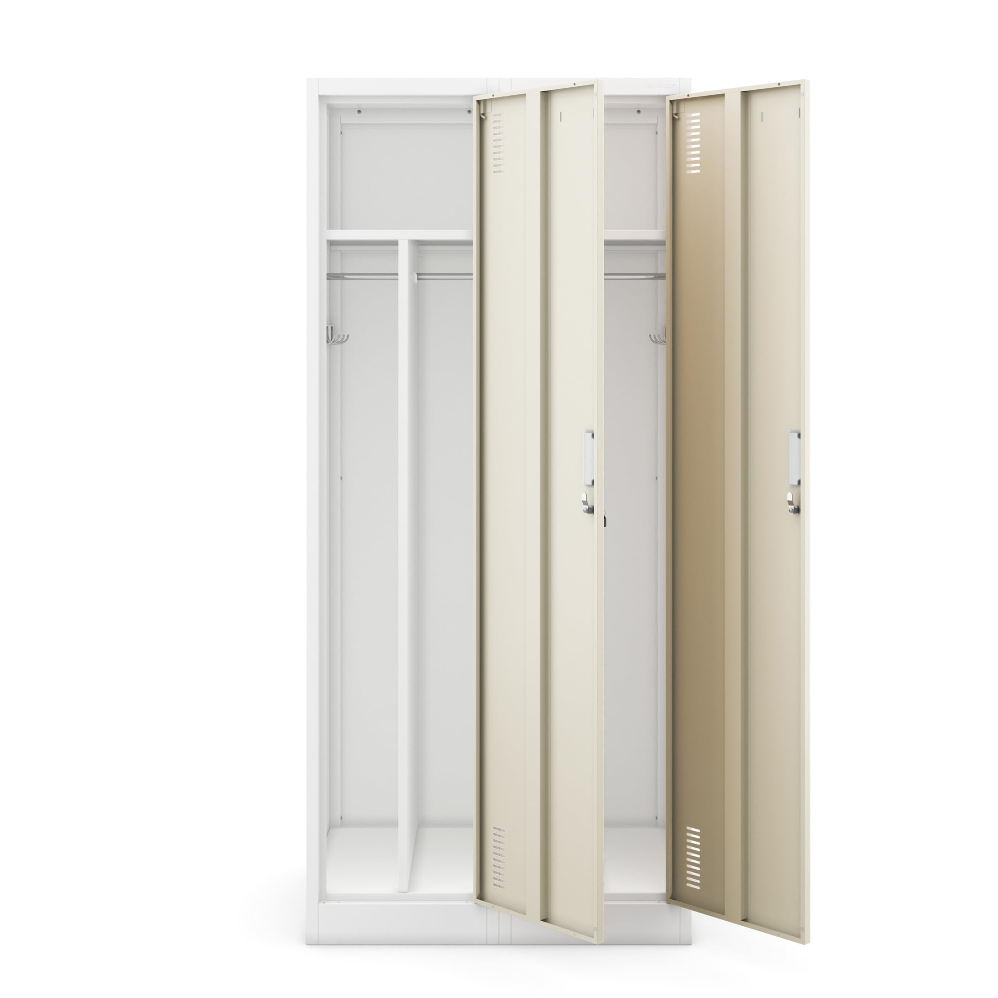 Taquilla Doble Armario Vestuario 2B1A Metalico Puertas con bisagras Ranuras de ventilación Pintura en Polvo Pared divisoria 180 cm x 80 cm x 50 cm (Aspecto de madera blanca)