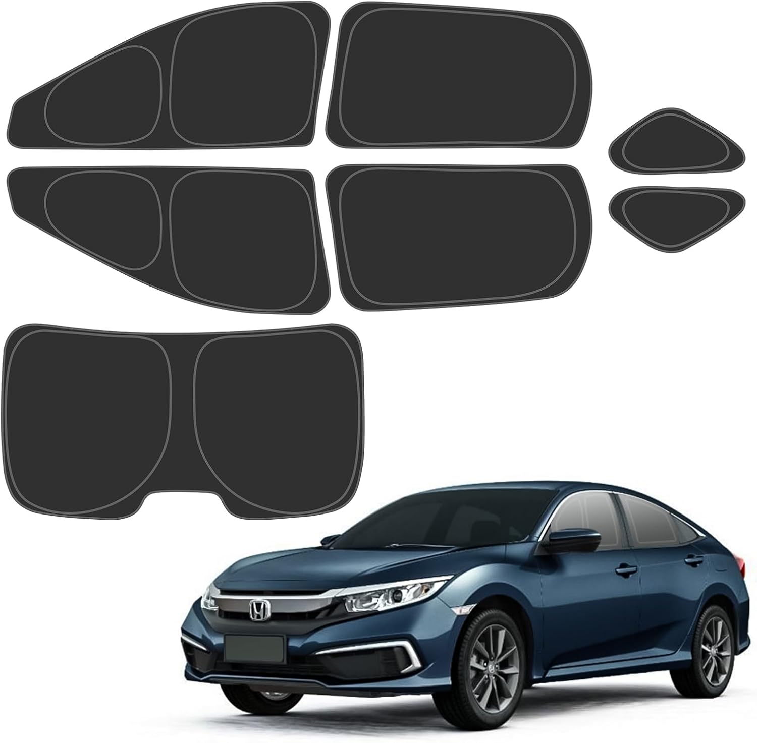 D-Lumina Rear ? Side Window Sun Shade for 2016-2021 Honda Civic Accessories, Windshield Sunshade Window Shades Sun Visor Protector Block UV Rays Heat, Foldable 2 Layers 210T Material Pack of 7 Silver & Black-Fit 2016-2021 Honda Civic Window