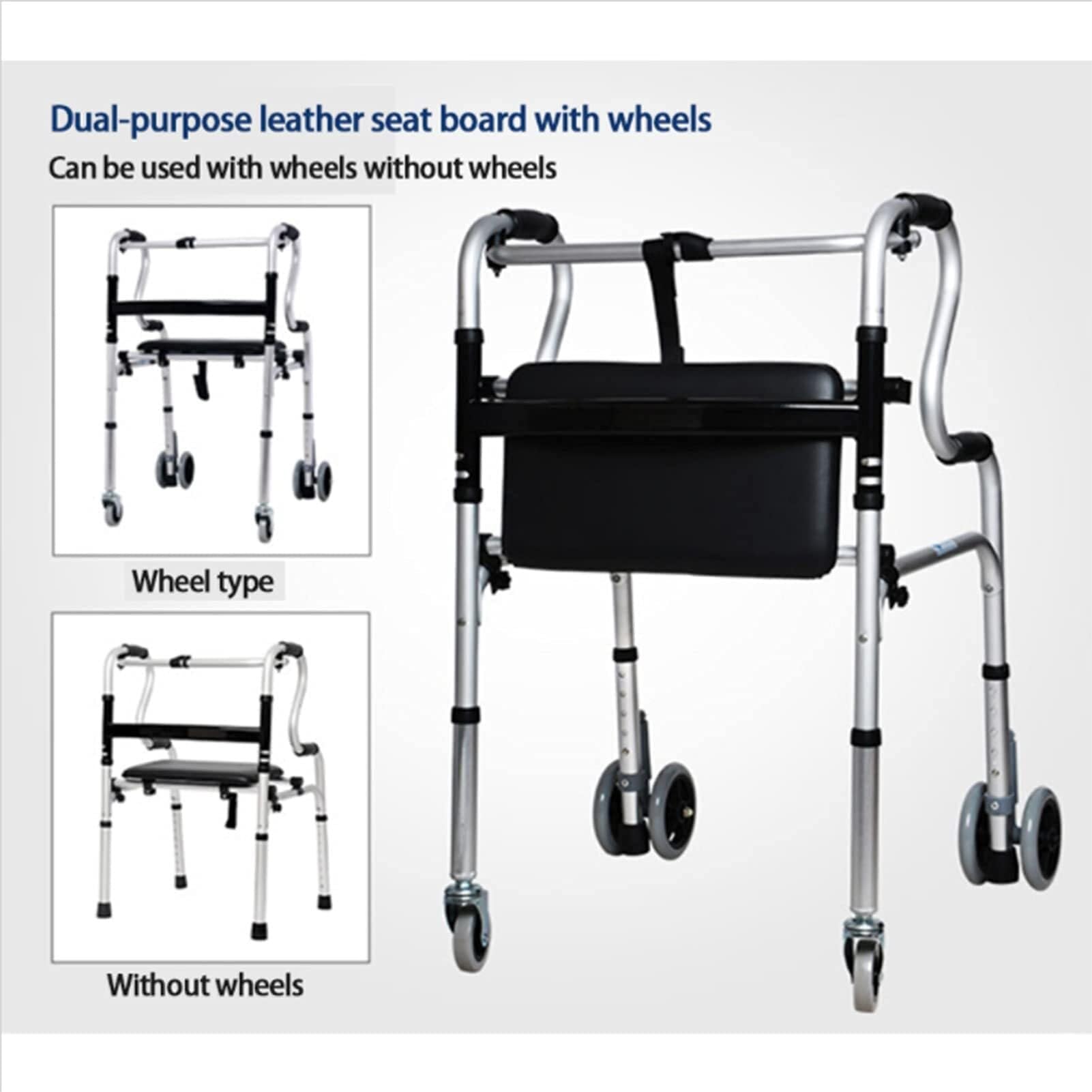 Rollator Walker, składany chodzik z kółkami, lekki chodzik dla seniorów i dorosłych, regulowana wysokość, kolor 2