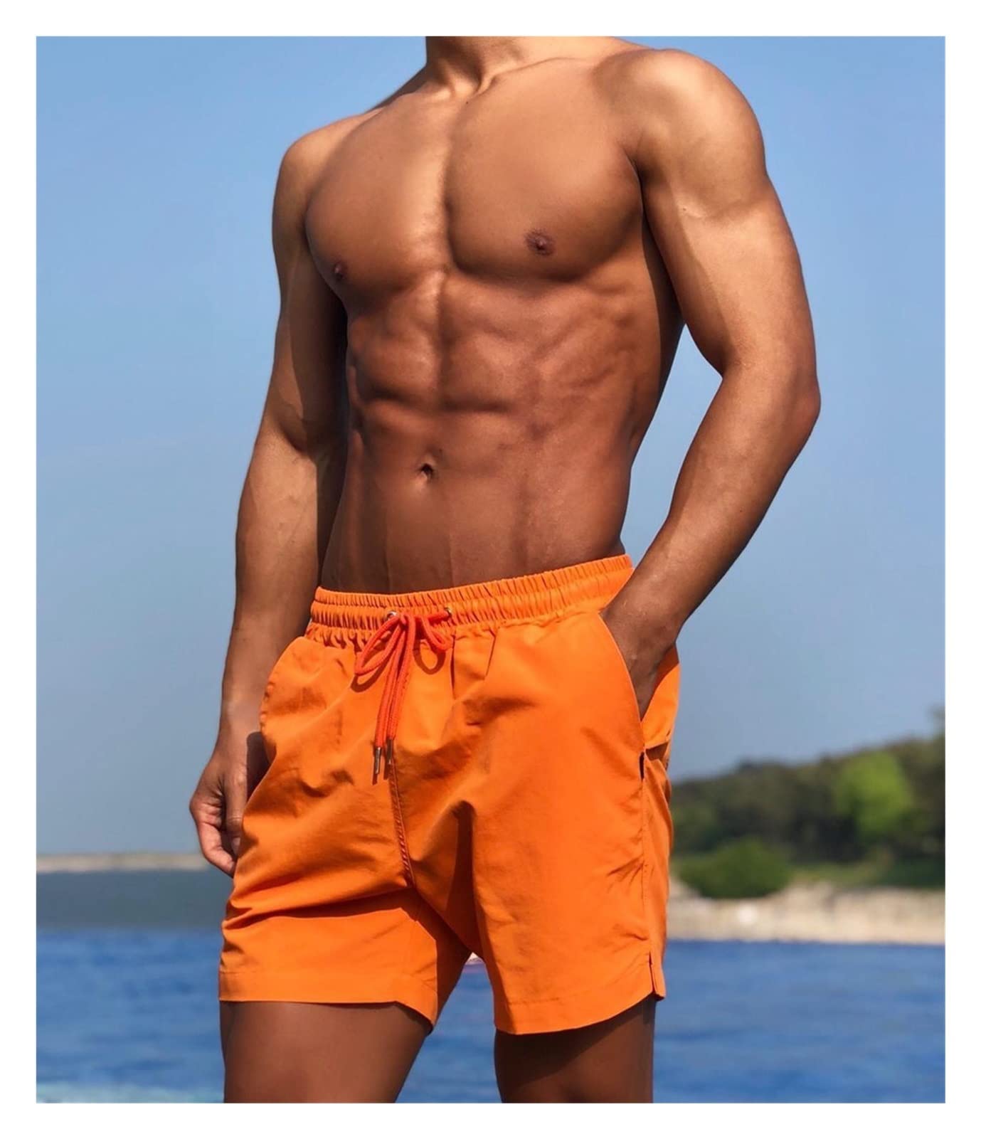Men's Casual Work Pants Pocket Beach Solid Color Sports Shorts