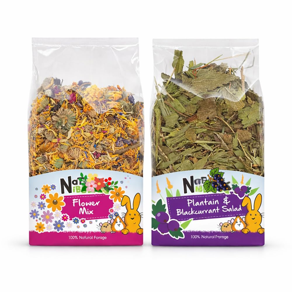 EFICCI Small Animal Natural Treat Bundle – Dried Leaf Mix (100g) & Flower Mix (120g) – For Rabbits, Guinea Pigs & Chinchillas – Foraging Snack Variety Pack with Thank you card
