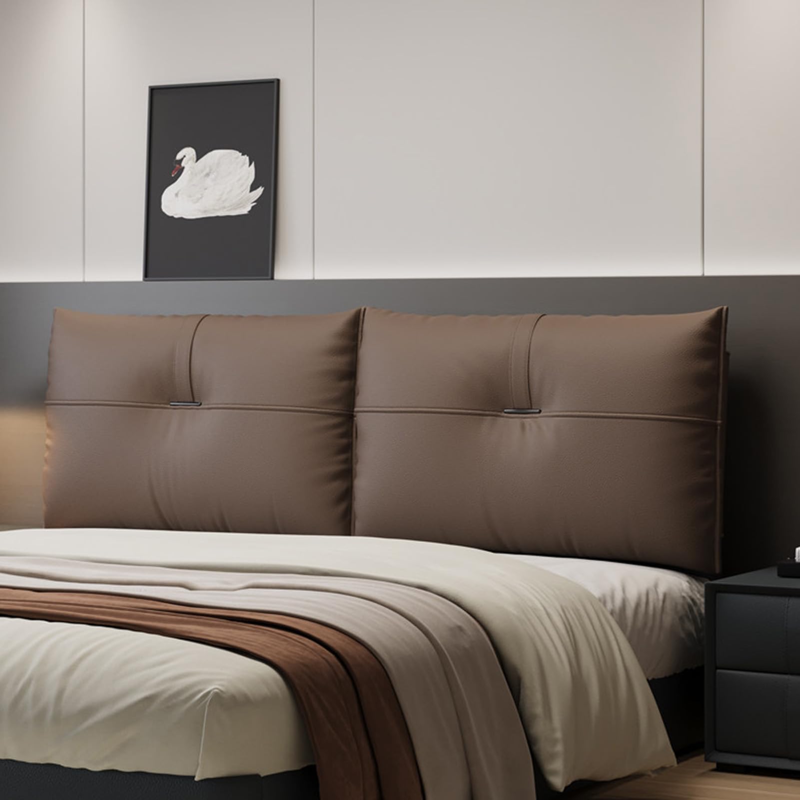 ZZYK Faux Leather Headboard Pillow Wall Mounted Large Support Backrest