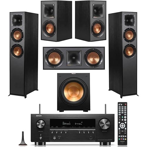 Klipsch Reference 5.2 Home Theater System, Bundle w/ 2X R-26FA Floorstanding Speaker, R-25C Center Speaker, R-41M Bookshelf, R-12SW Subwoofer & Denon AVR-S970H 7.2-Channel Receiver