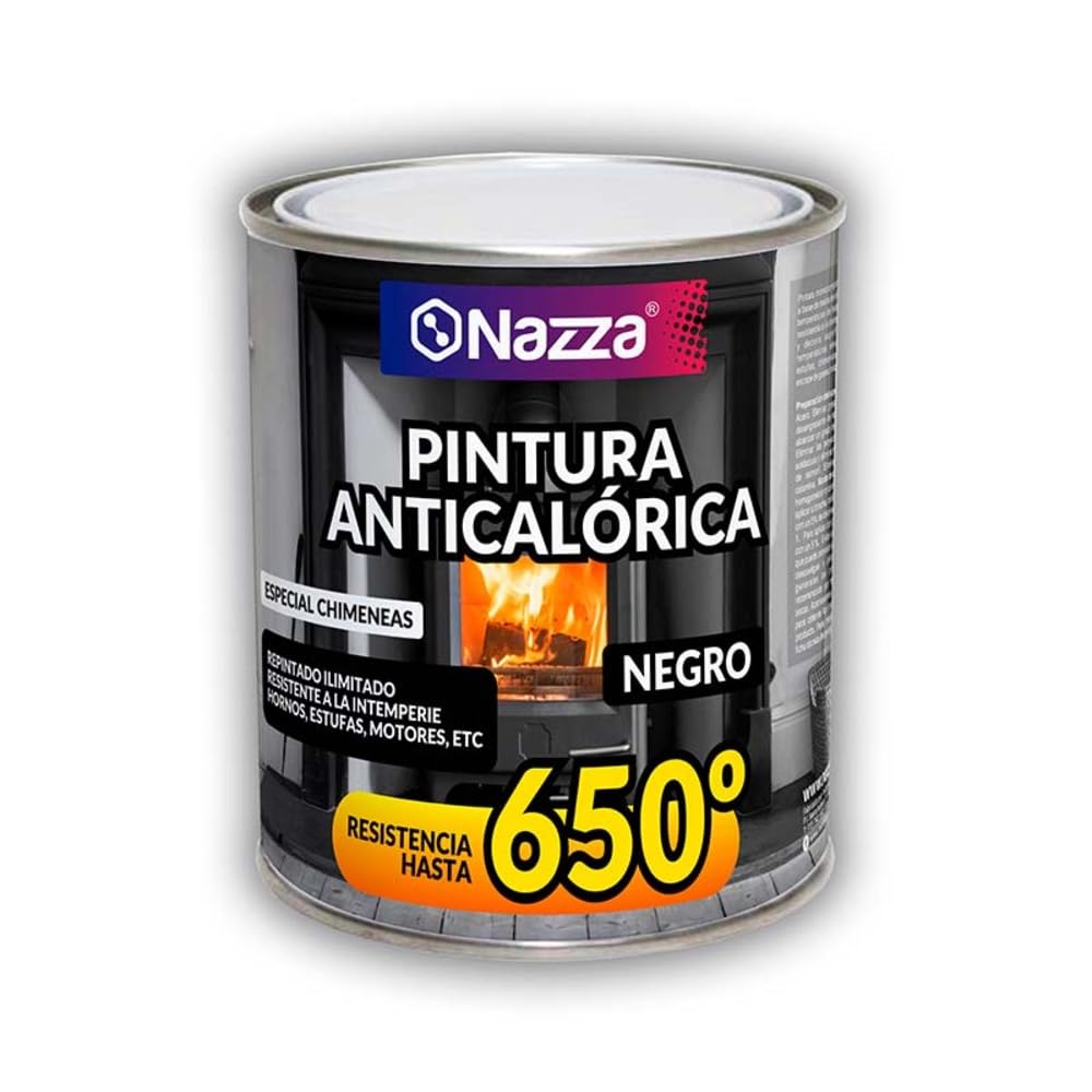 Nazza Pintura Anticalórica Negra Mate - Pintura Alta Temperatura (Hasta 650ºC) - Pintura especial para Estufas, Pinzas Freno, Chimeneas, Hornos, Barbacoas o Motor - Formato 750ml