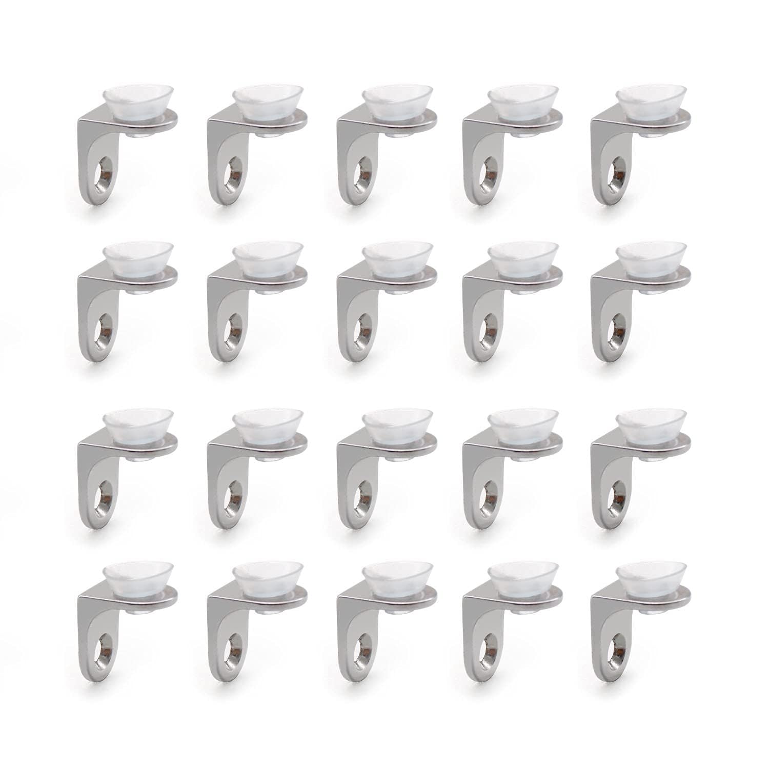 Chserok Silver Artisan-Sh 20 Pcs Right Angle Fixing Bracket Glass Shelf Bracket Base Bracket With Suction Cup Anti- Scratch Simple Installation( With Screws)