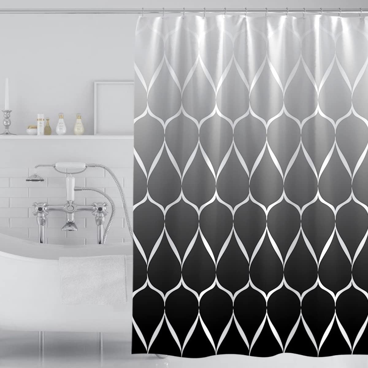 Tennove Shower Curtain 150x200cm Geometric Bathroom Curtain Waterproof Thick Polyester Fabric Shower Curtain Washable Bathtub Curtain with Hooks, Weighted Hem, Black โ image 1