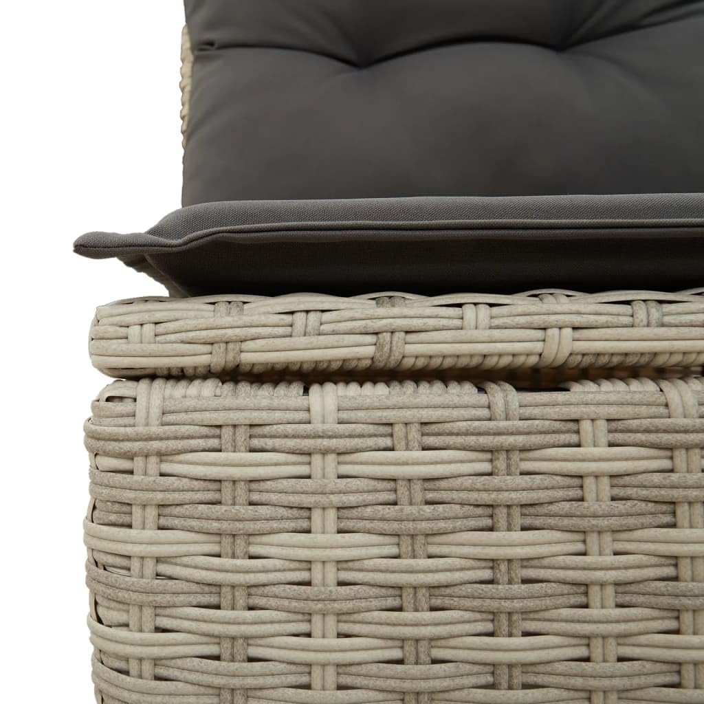 Poltrona da giardino con funzione reclinabile e cuscino, grigio chiaro, in polyrattan, divano da giardino in polyrattan, per balcone, giardino e esterni