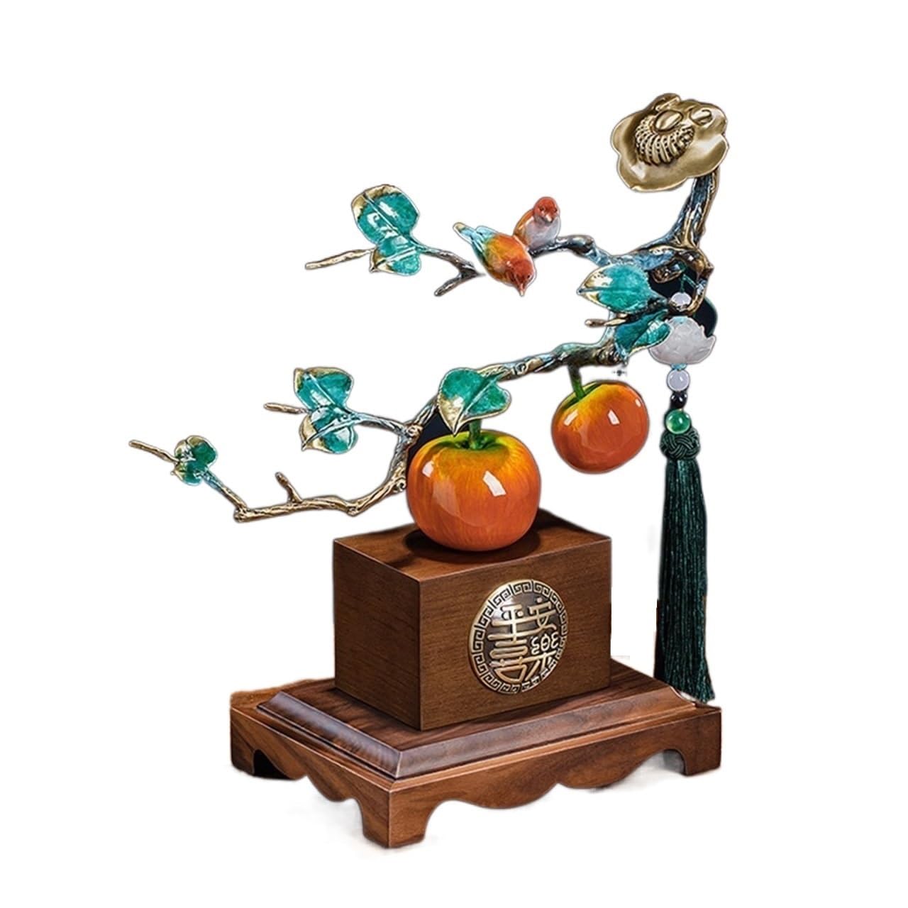 GLETSF Brass Decor Brass Statue Persimmon Ruyi Entrance Ornament Things Crafts Chinese Living Room Office Entrance Decorations Statues For Home Decor,32.5cm