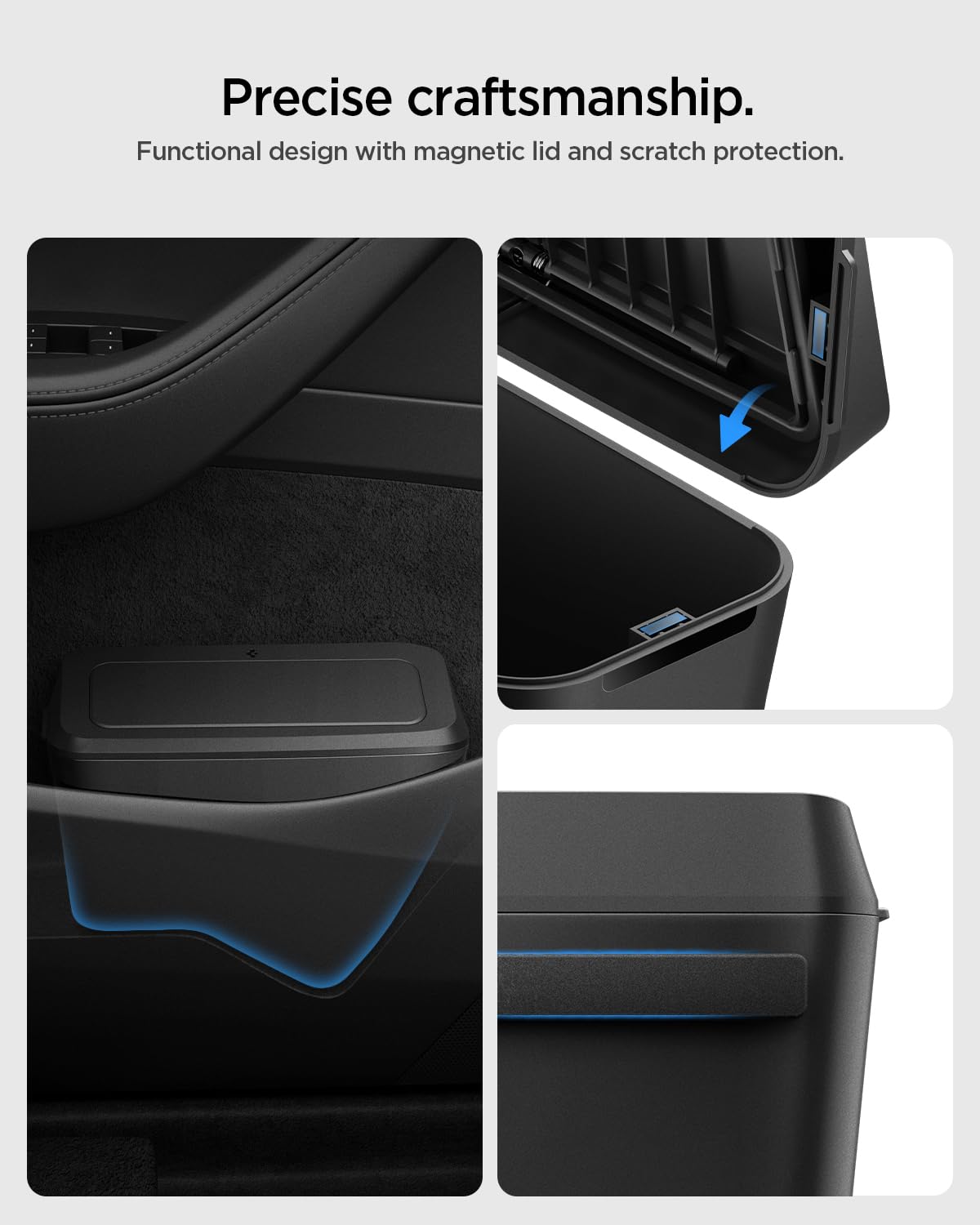 Spigen Tesla Model Y Juniper (2025-2026 Premium & Performance) Portarifiuti per Auto【Inclusi 50 sacchetti] Mini Pattumiera da Portiera Anteriore Lato Guida con Portaoggetti, Design Salvaspazio