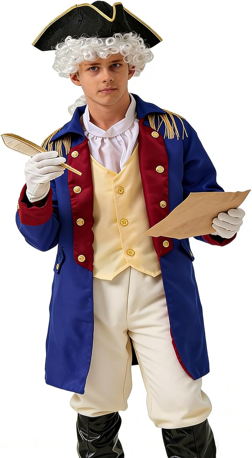 OEBLD George Washington Costume Adult Colonial Men Colonial Deluxe wax museum project（no wig）
