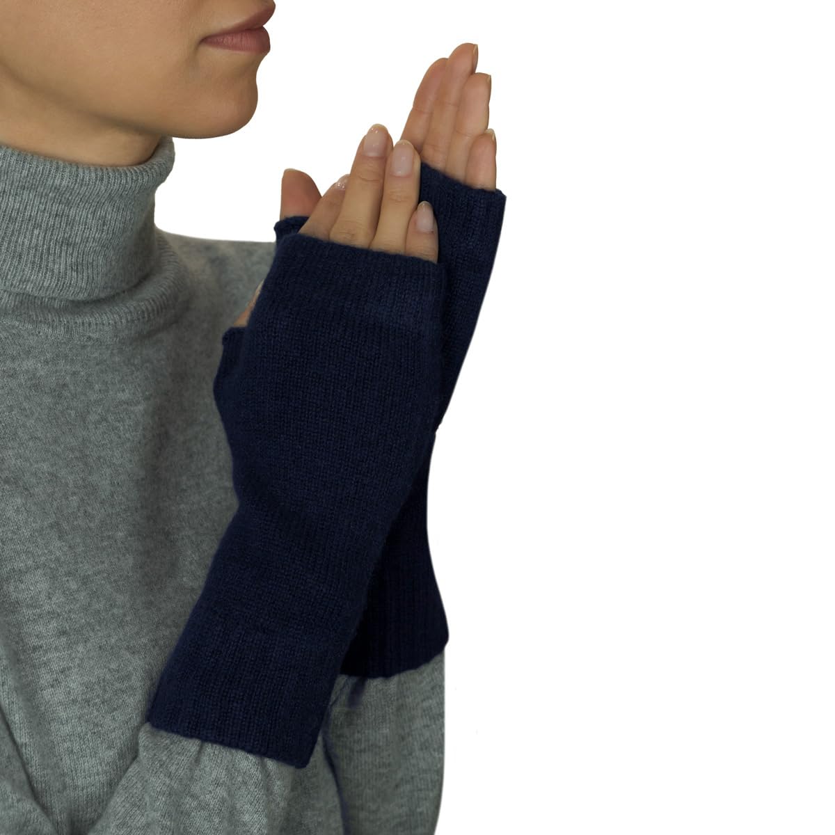 Lona Scott Women’s Cashmere Fingerless Gloves, Cashmere Mittens, Navy