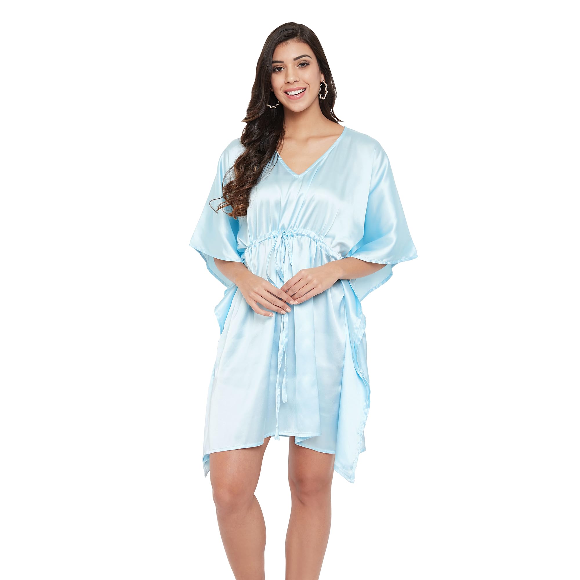 Riara Satin Nighty Short Kaftan Plus Size Kimono Sleeve with Robe Style Nightdress Sleep Wear Tunic for Women