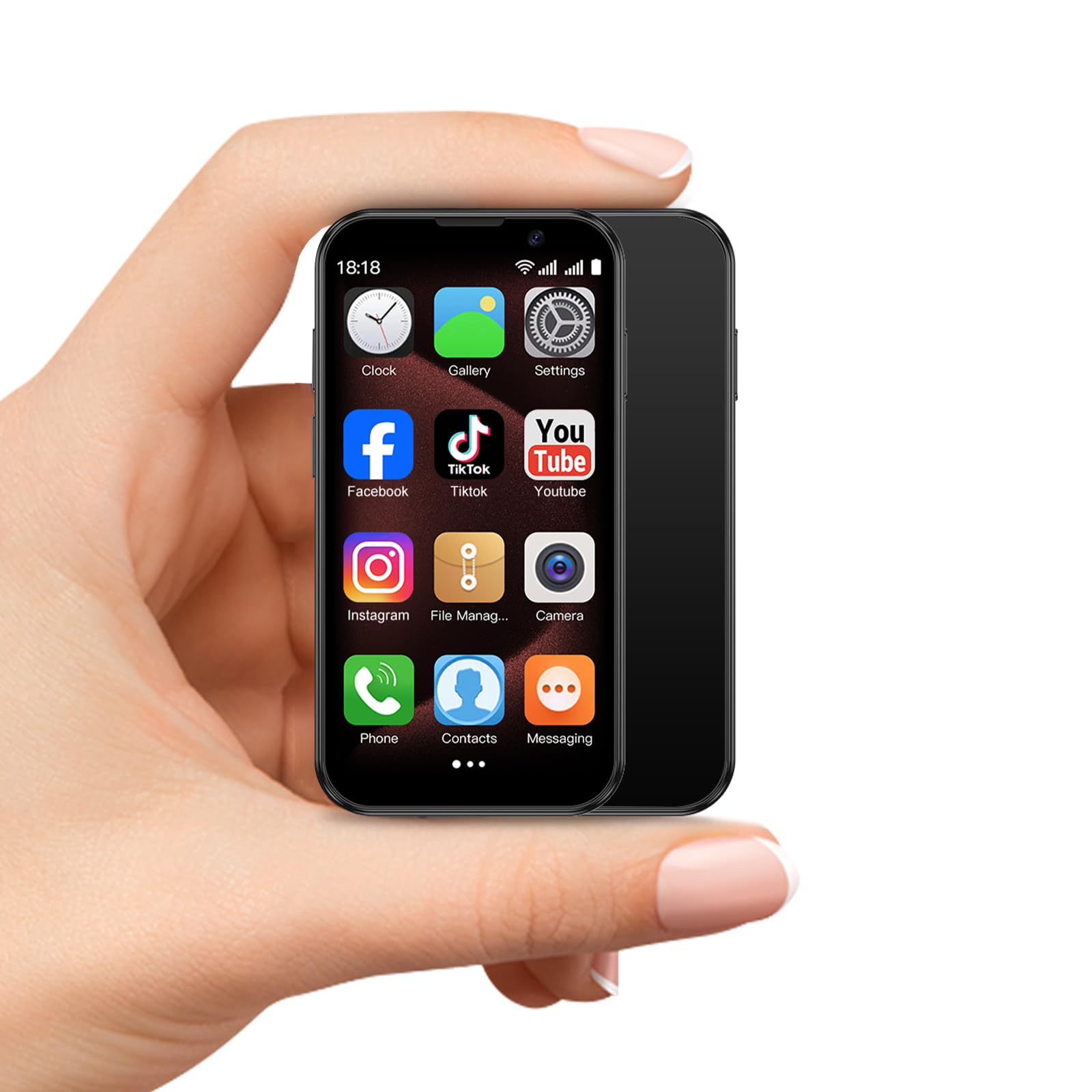 Mini phone Unlocked Mini Smartphone for kids with 3.0" HD Touch Screen World's Smallest Cell Phone Quad Core Dual Sim Card Face ID Android Compact Small Mobile Phones for Student Pocket 2GB+16GB Black