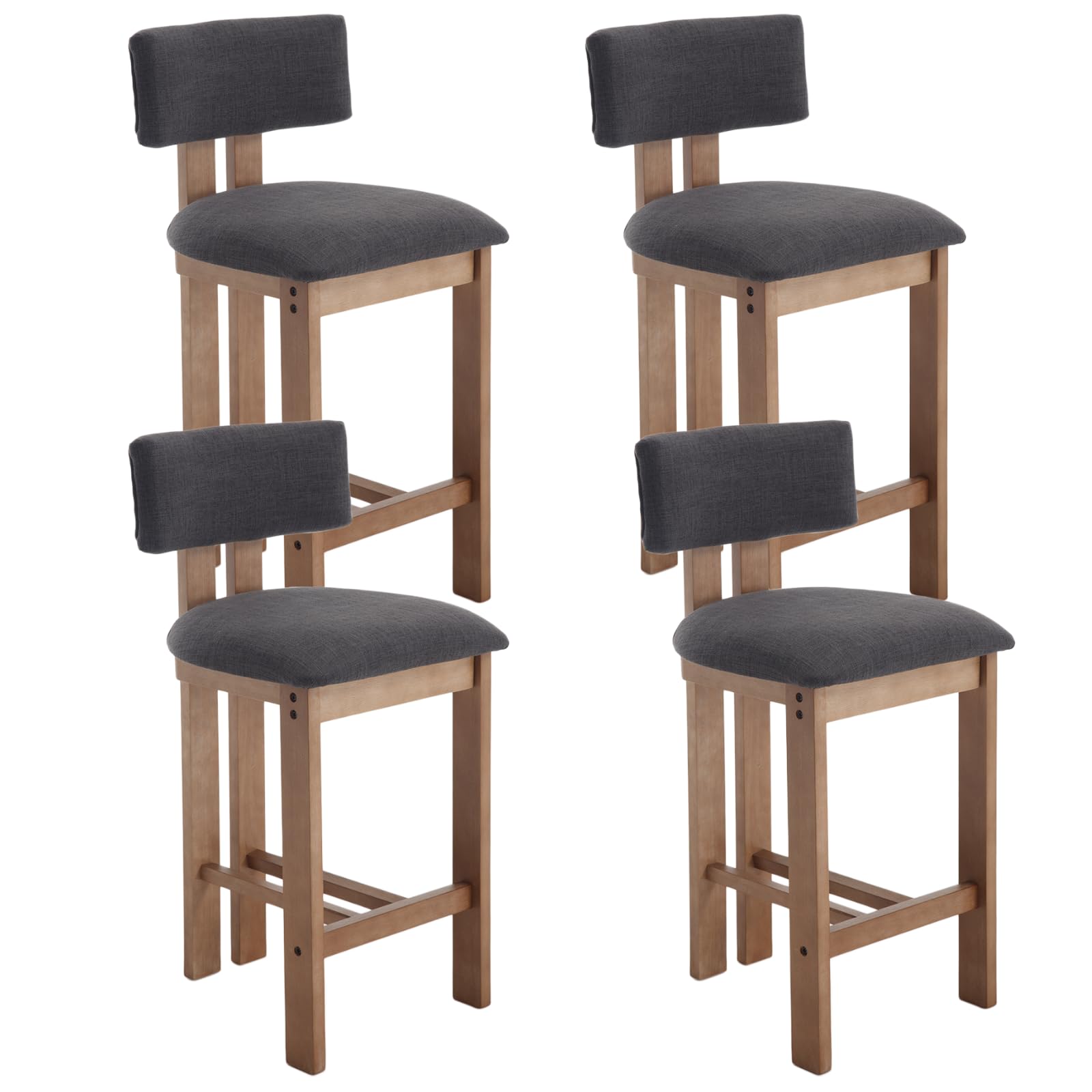 Chaise haute bar pour comptoir de cuisine : lot de 4 tabourets de bar vintage Chairus en lin