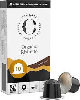 Cru Kafe Ristretto USDA Organic Espresso Coffee Capsules (10 Pods) Fairtrade Coffee Pods Compatible with Nespresso Original Line and Pixie Machines