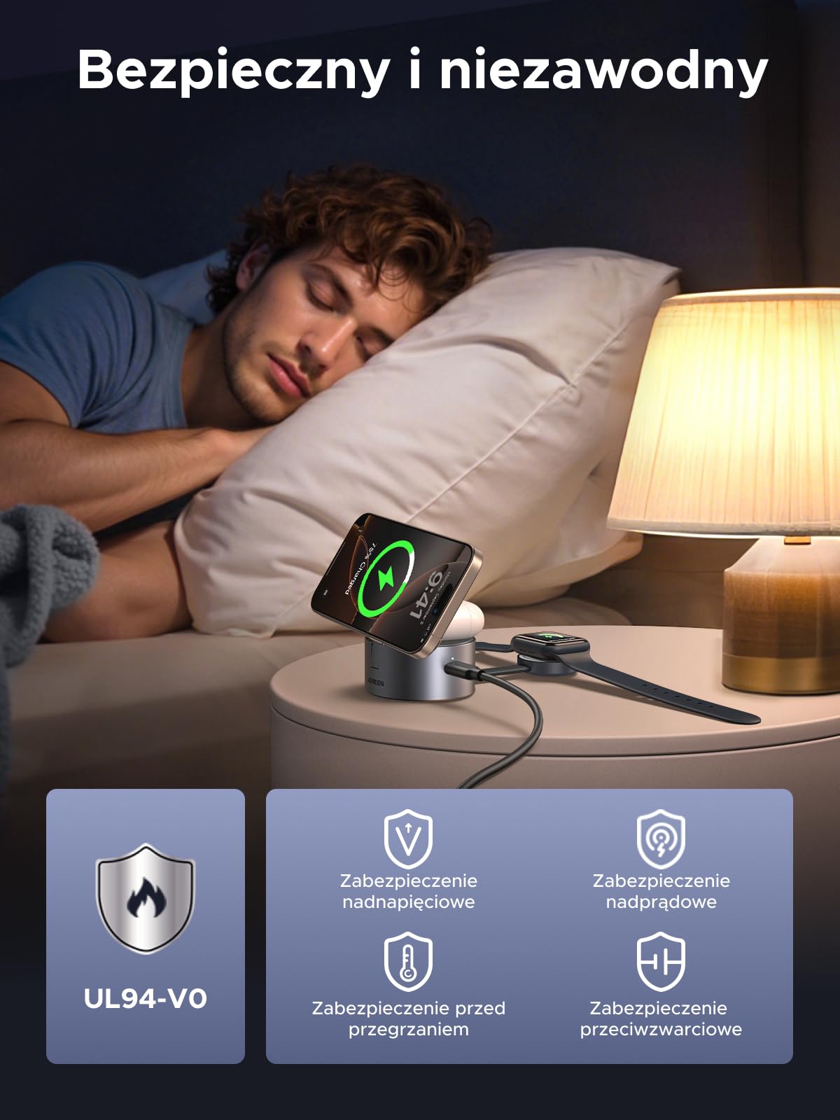 UGREEN MagFlow Qi2 15 W, magnetyczna ładowarka bezprzewodowa 3 w 1 z MagSafe | Kompatybilny z iPhone 17 16 15 14 13 12 Air Plus Pro Max AirPods 4 3 Pro 3 2 1 iWatch, regulowany, z ładowarką 45 W