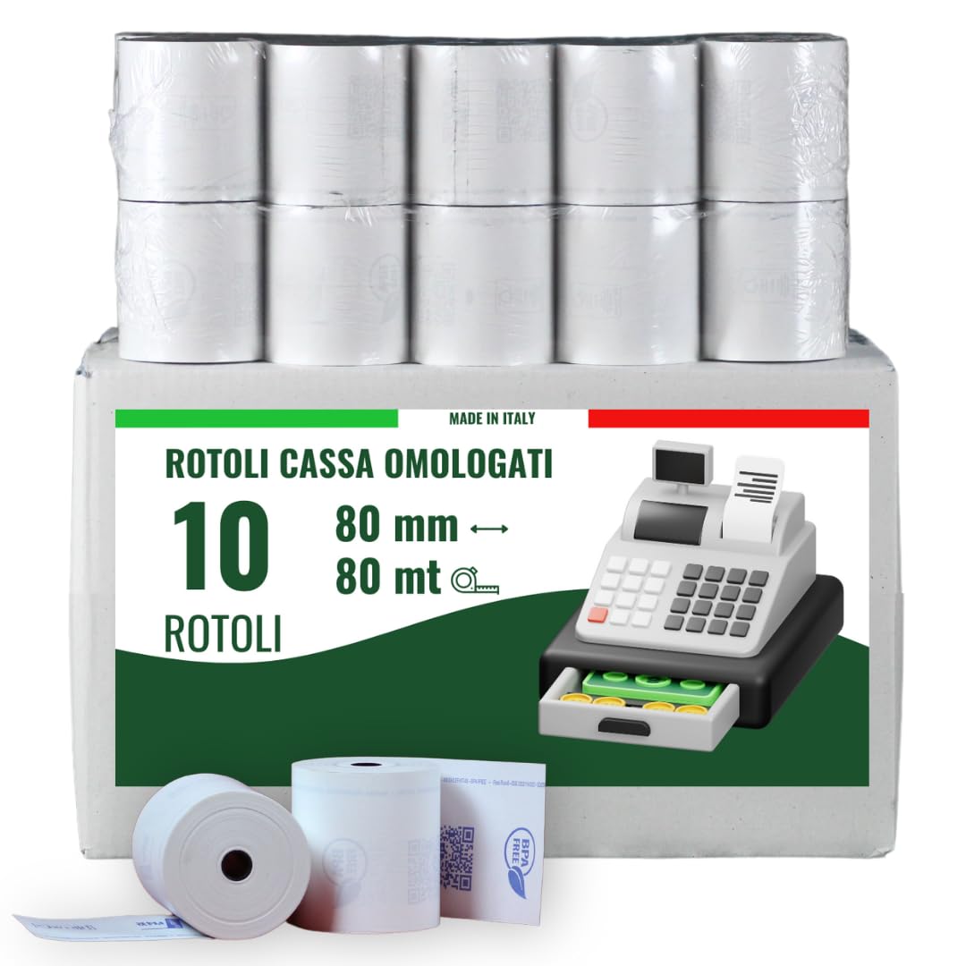 Maya Home & Garden - Rotoli Cassa 80x80 Termica Fiscale, Carta Termica 80x80 Omologata per Registratori di Cassa e Scontrini Fiscali, Alta Qualità e Lunga Durata
