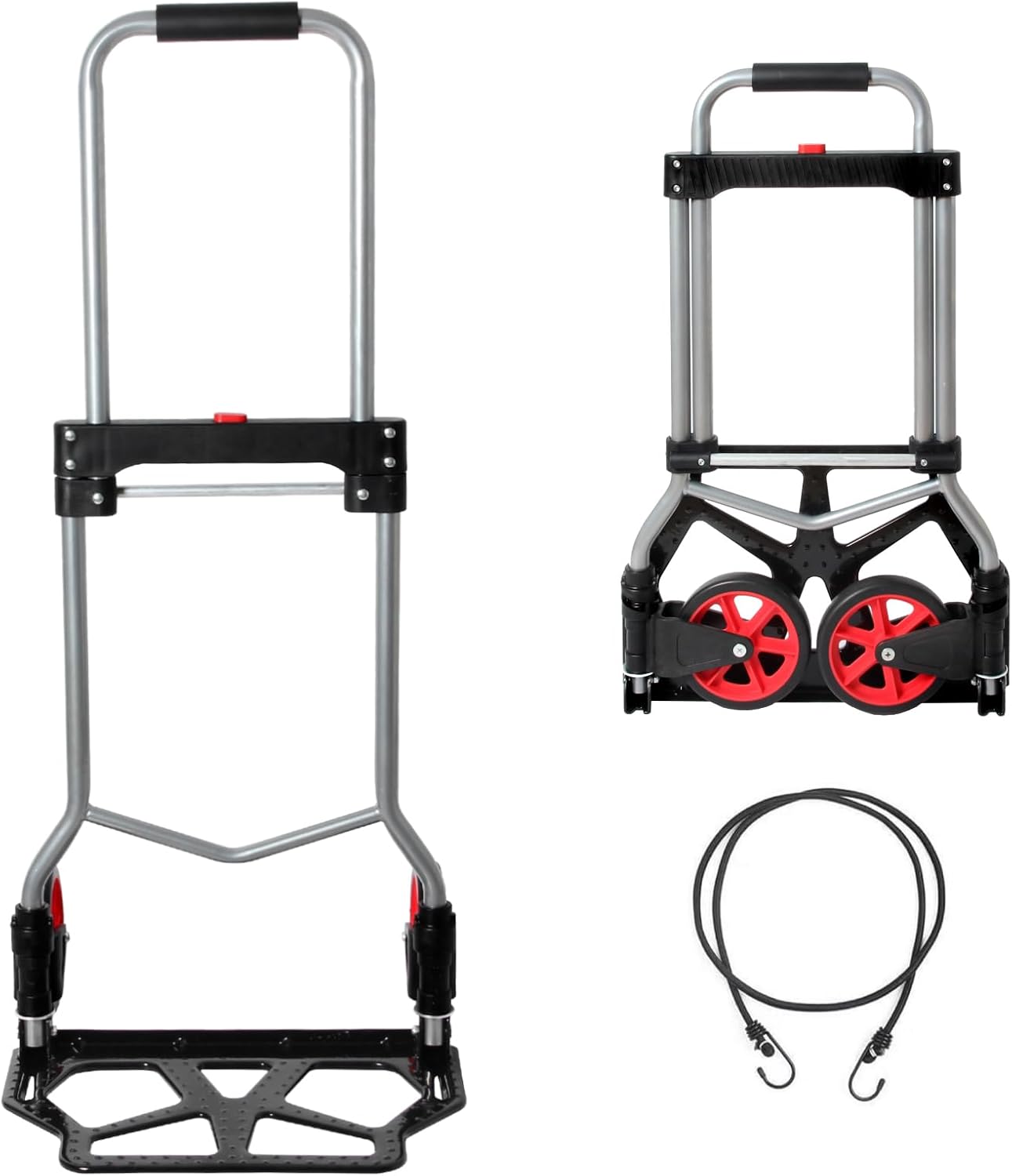 LEADALLWAY 240lbs Capacity Dolly Cart with Rope,Steel Portable Cart Telescoping Handle and Two 6" Nylon+Rubber Wheels