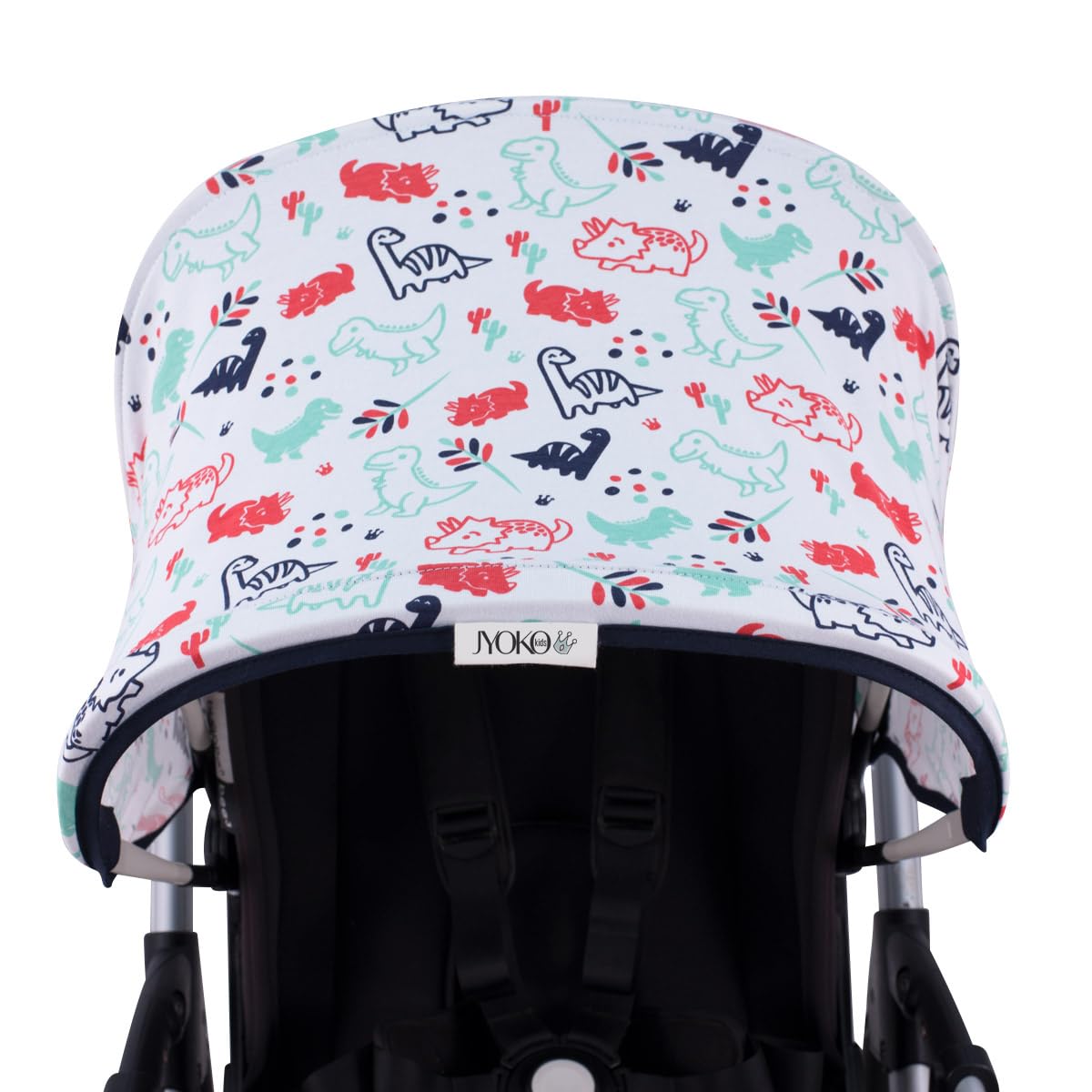 JYOKO KIDS Cappottina per Passeggino e Carrozzina compatibile con Bugaboo Bee 3, Bee 5, Bee Plus Realizzata in Tessuto di Cotone Elastico, Morbido e traspirante (Dino Party)