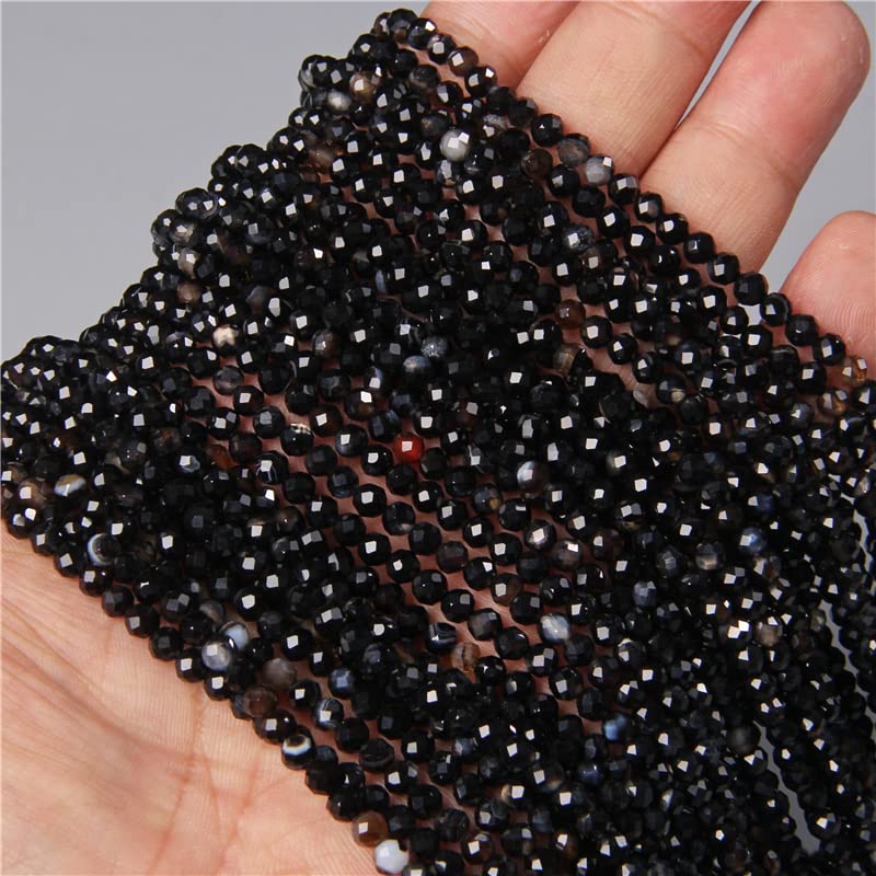 FASOLI Small Natural Faceted Stone Beads Purple Mica 2/3/4mm Quartzs Amethysts Agates Fluorite Crystal Faceted Beads for Jewelry Making (Color : NO.31 Agate, Size : 3mm About 130pcs)