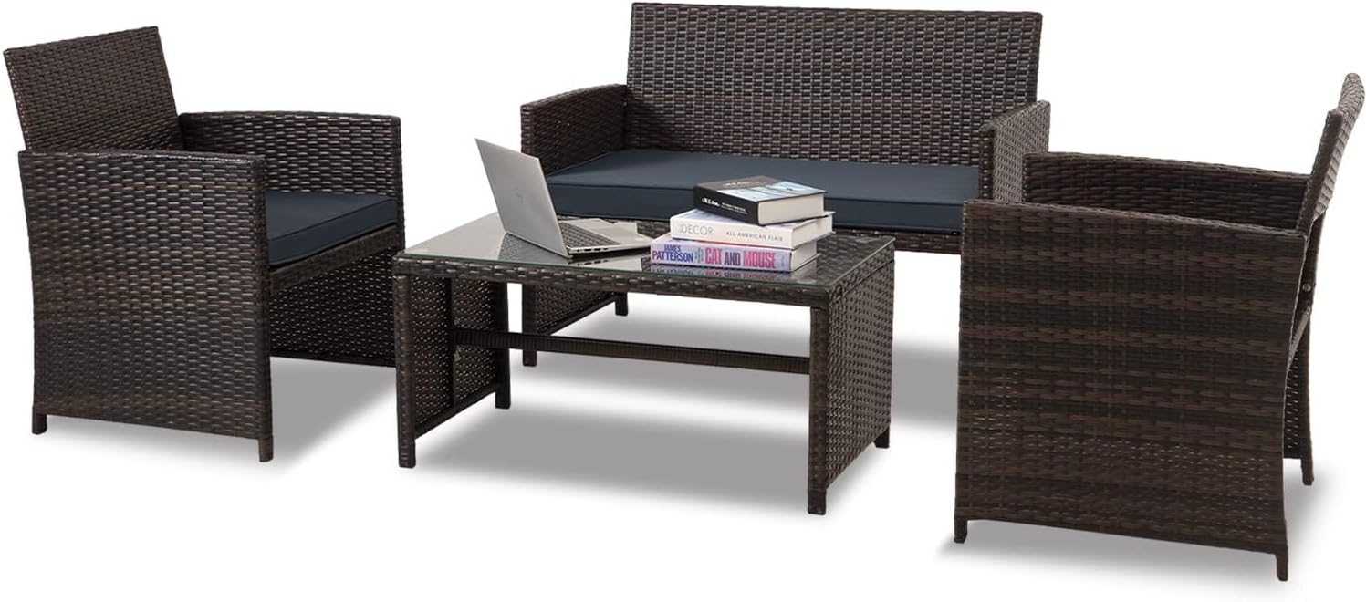 TARKARI 4 Piece Rattan Outdoor Furniture Set, Weather