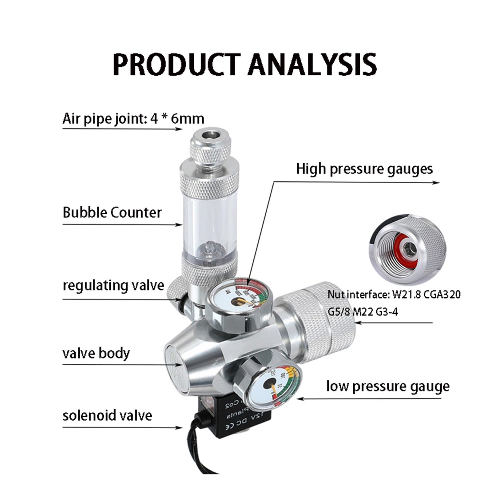 Nuovo regolatore di CO2 for Acquario Fai-da-Te Valvola elettromagnetica Contatore di Bolle Sistema di Controllo della CO2 Valvola di riduzione della CO2 for Acquario(5-8UNF)