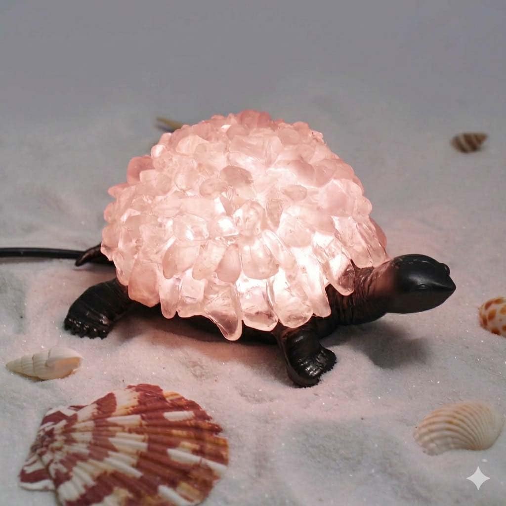 Handcrafted Rose Quartz Crystal Tortoise Lamp - 3 Color Modes LED Crystal Animal Night Light with Bronze Base, Spiritual Healing Stone Turtle Decor & Gifts for Crystal Lovers