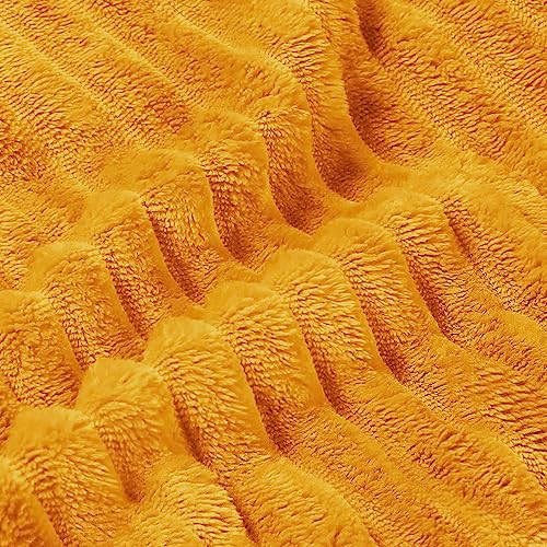 Image of BEDELITE Fleece Blanket Twin Size - 3D Ribbed Jacquard Soft and Warm Decorative Fuzzy Blankets - Cozy, Fluffy, Plush Lightweight Throw Blankets for Couch, Bed, Sofa(Mustard Yellow, 60x80 inches)