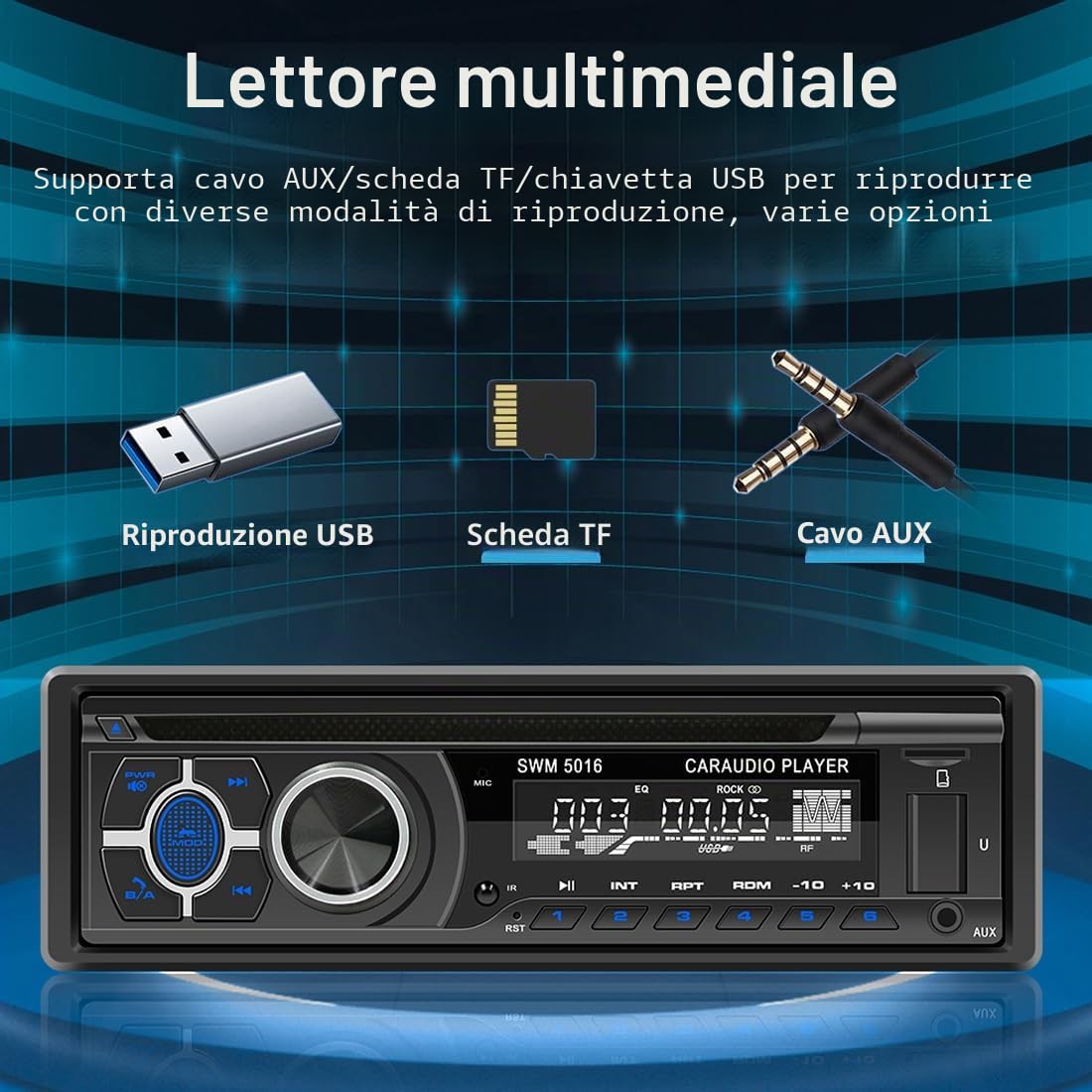 Autoradio Bluetooth con lettore CD, VCD, DVD, 1 DIN, 12 V, RDS/FM/AM, con vivavoce, USB, SD, AUX, localizza e trova una voce AI