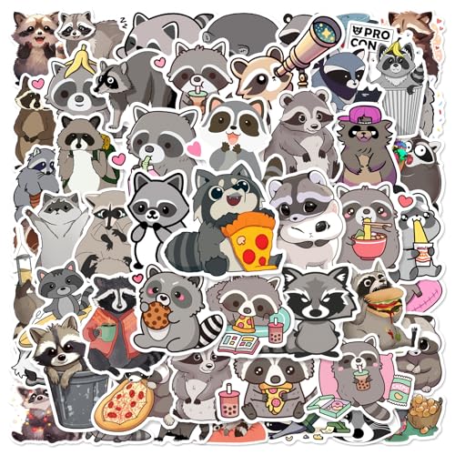 Cute Raccoon Stickers 50PCS for Adult Kids Teens,Kawaii Cartoon Animal Waterproof Decals for Laptop Scrapbook Luggage Water Bottle Cup Guitar Bicycle Cars Journal Refrigerator Phone Computer
