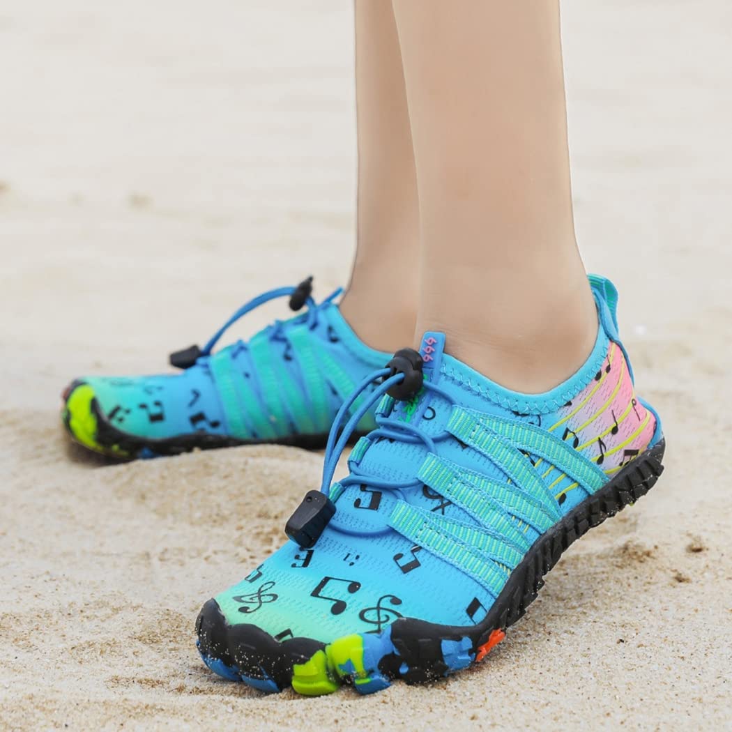 Niños Nadar Calzado De Agua Calcetines Aqua Calcetines Seco Rápido Descalzo para Niños Niñas Transpirable Cómodo Goma Protectora Protectora Plana Liviana Liviana Fácilmente Natación,Azul,37