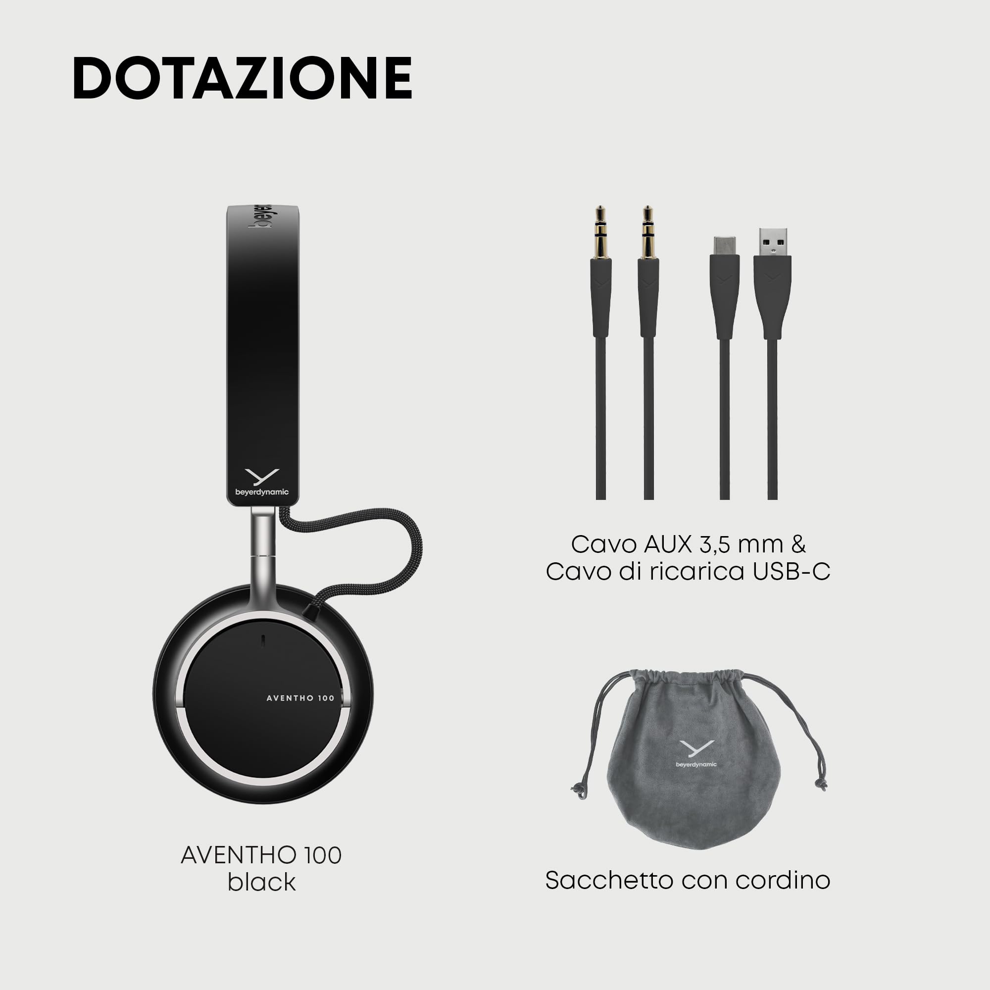 beyerdynamic AVENTHO 100 - Cuffie wireless On-Ear con cancellazione del rumore, 60 ore di durata della batteria, pieghevole, in nero - nuovo aggiornamento disponibile tramite app
