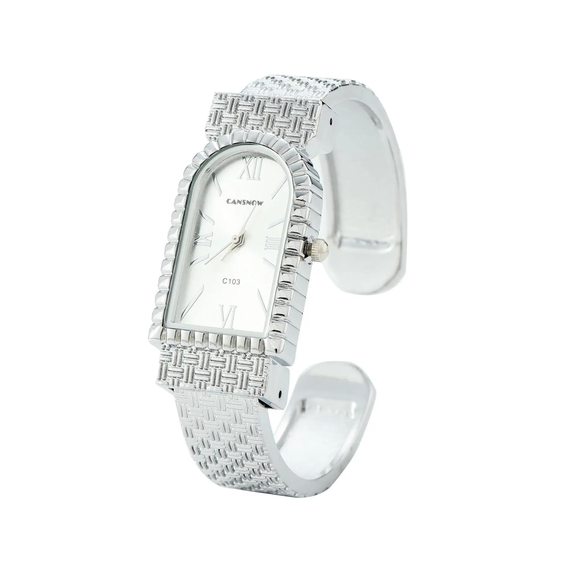Römische Anmut Spangenuhr Damen Uhren Damen Spangenuhren Armreif Armbanduhr Armspange Damenuhr mit Strukturiertem Metall-Armband