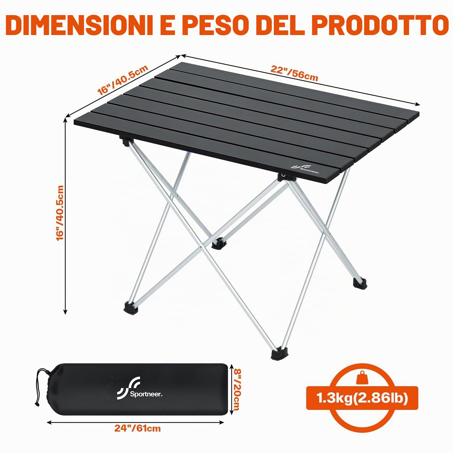 Sportneer Tavolino Pieghevole, Tavolino Pieghevole In Alluminio Portatile, Tavolo Pieghevole Campeggio Per Picnic, Campeggio, Spiaggia, Escursionismo, Viaggi