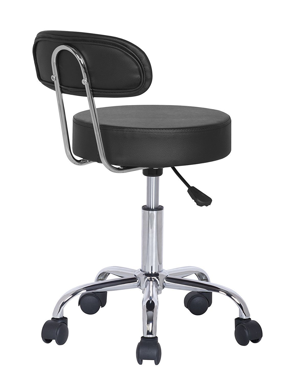 Silla Giratoria, Taburete Giratorio, con Respaldo, Pies con Ruedas, Altura Ajustable, para Salón, Peluquería, Bar y Oficina (Negro)