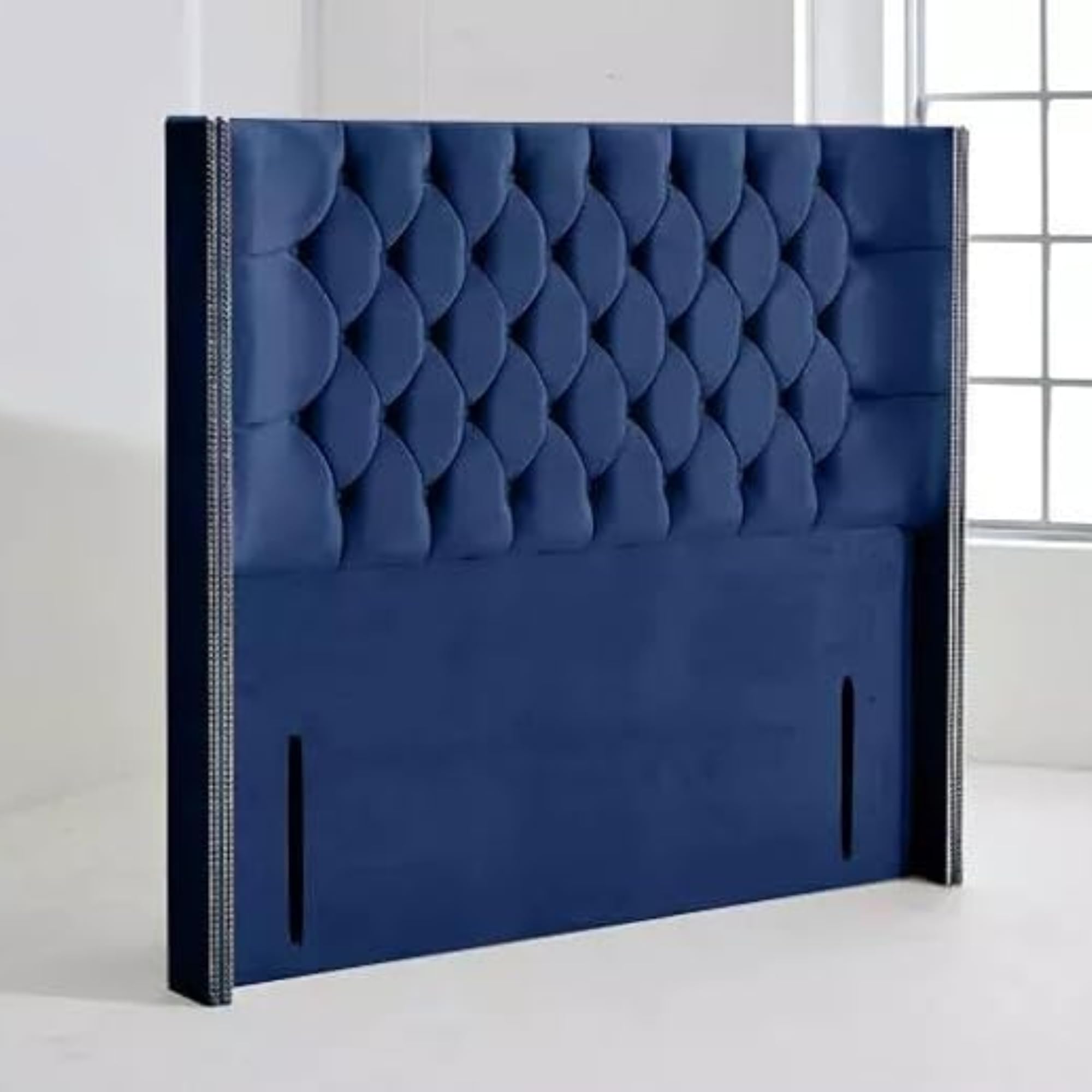 HB-1 Headboards for Beds - Chesterfield Wingback Divan Bed Headboard - 50" Soft Plush Velvet Tall Elegant Design Headboards for Divan Beds, Home Bedroom Hotel Furniture (Blue Plush, 3FT Sing)