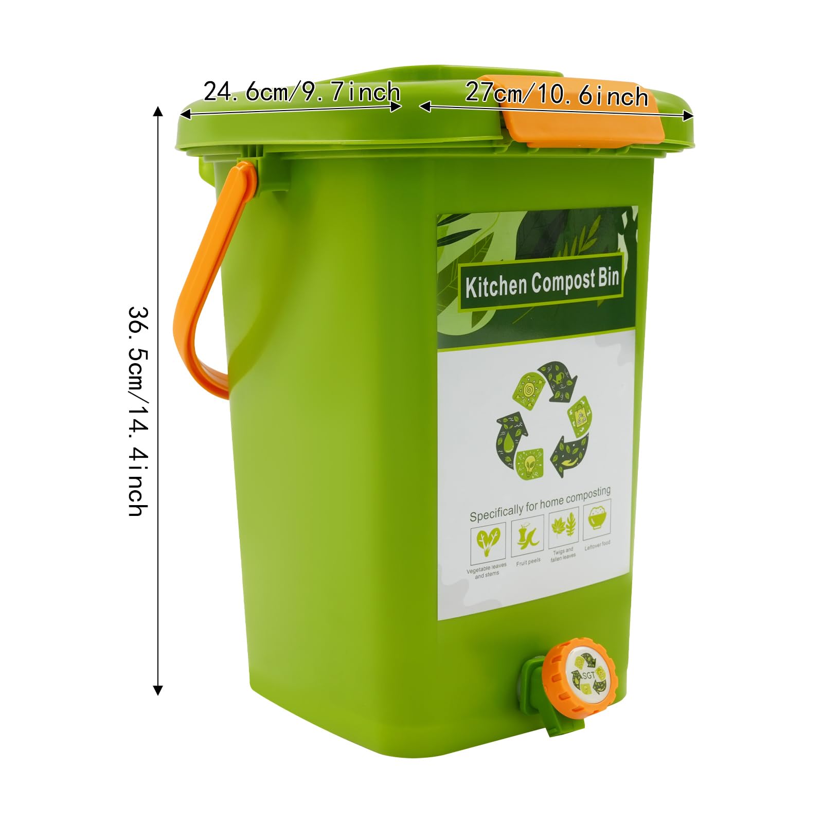 Poubelle bio de cuisine 10 l/15 l/20 l, seau bio avec double couvercle, poubelle à compost anti-odeurs pour déchets et recyclage, bac à compost pour plan de travail, balcon et jardin (15 l)
