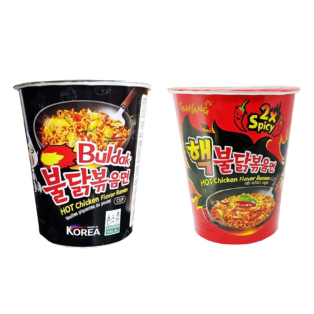 Sam Yang 2X Spicy & Stir Fried Buldak Hot Chicken Flavour Raman Cup Noodles, 70Mg*2 Pack (Pack of 2) (Imported)