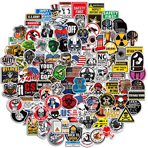 Funny Hard Hat Stickers 105 PCS, Waterproof Vinyl Decals for Tool Box Helmet Hood Hardhat, Patriotic Sticker for Men Adults, Mechanics, Welders, Construction, Union, Military, Electrician, Oilfield
