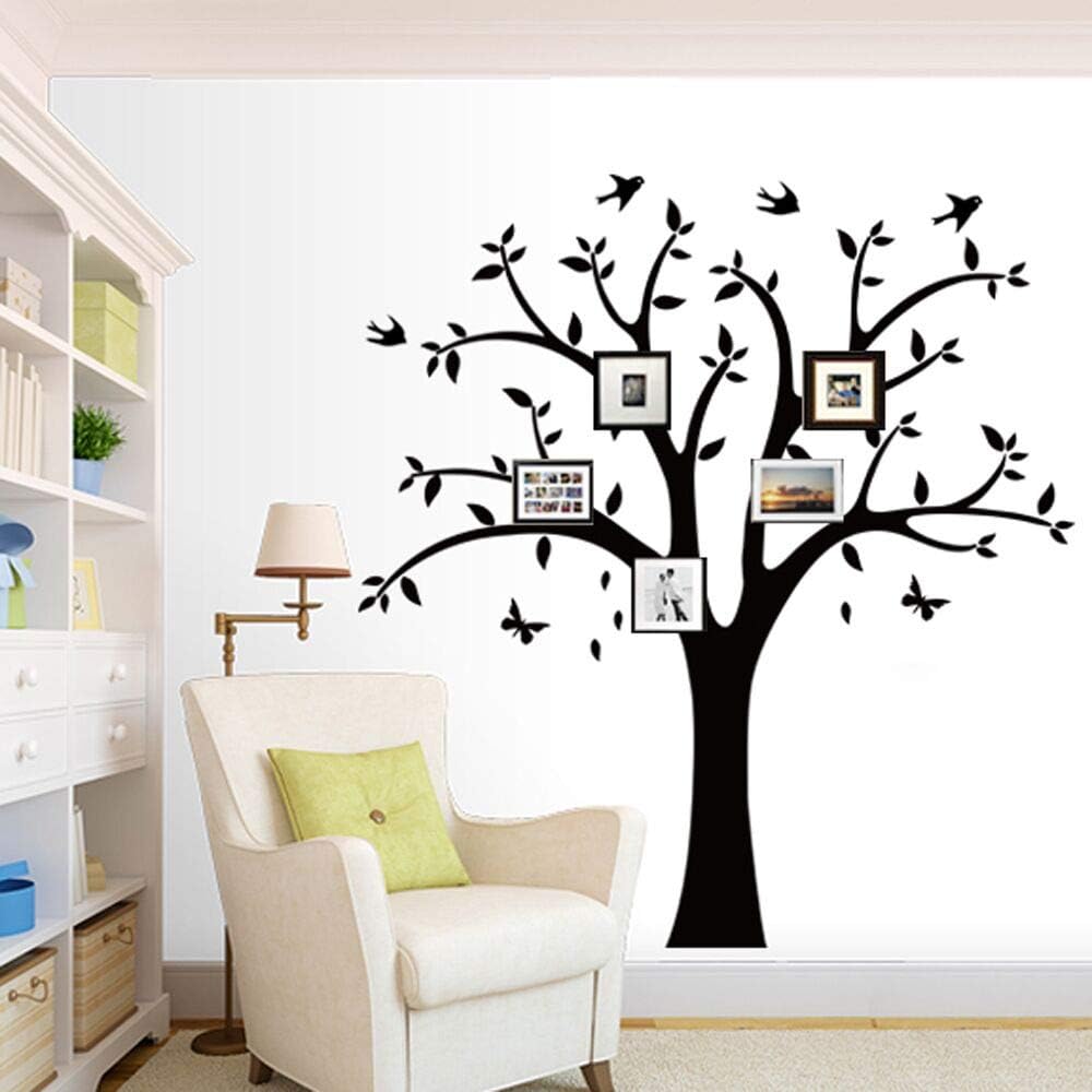 Family Tree Wall Decal With Butterflies and Birds, Simple Style Wall Decal, Living Room Home Decor Wall Sticker