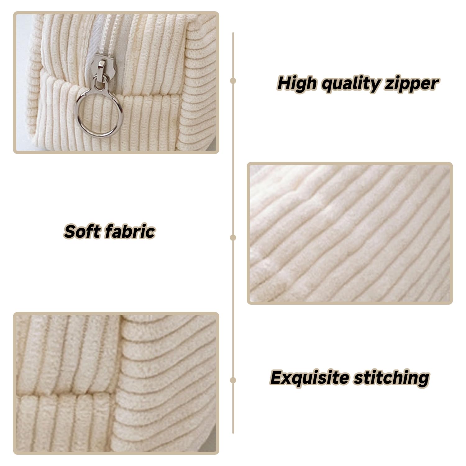 USHXVG Corduroy Pencil Case, Panda Pendant, Solid Color, Large Stationery Bag, Zipper Case, Milky White - Image 3