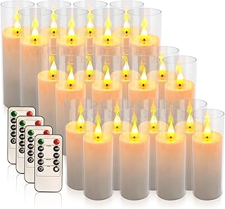 24-Pack Premium Flameless LED Candles - Elegant White & Clear Acrylic Pi...