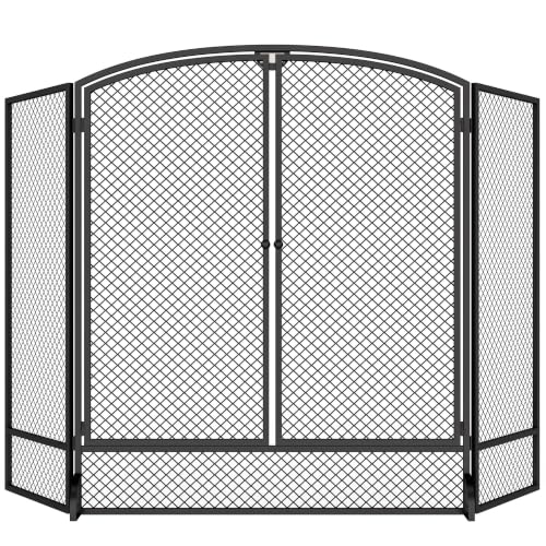 HOMCOM Salvachispas para Chimenea Plegable de 3 Paneles, 122x75 cm, Negro